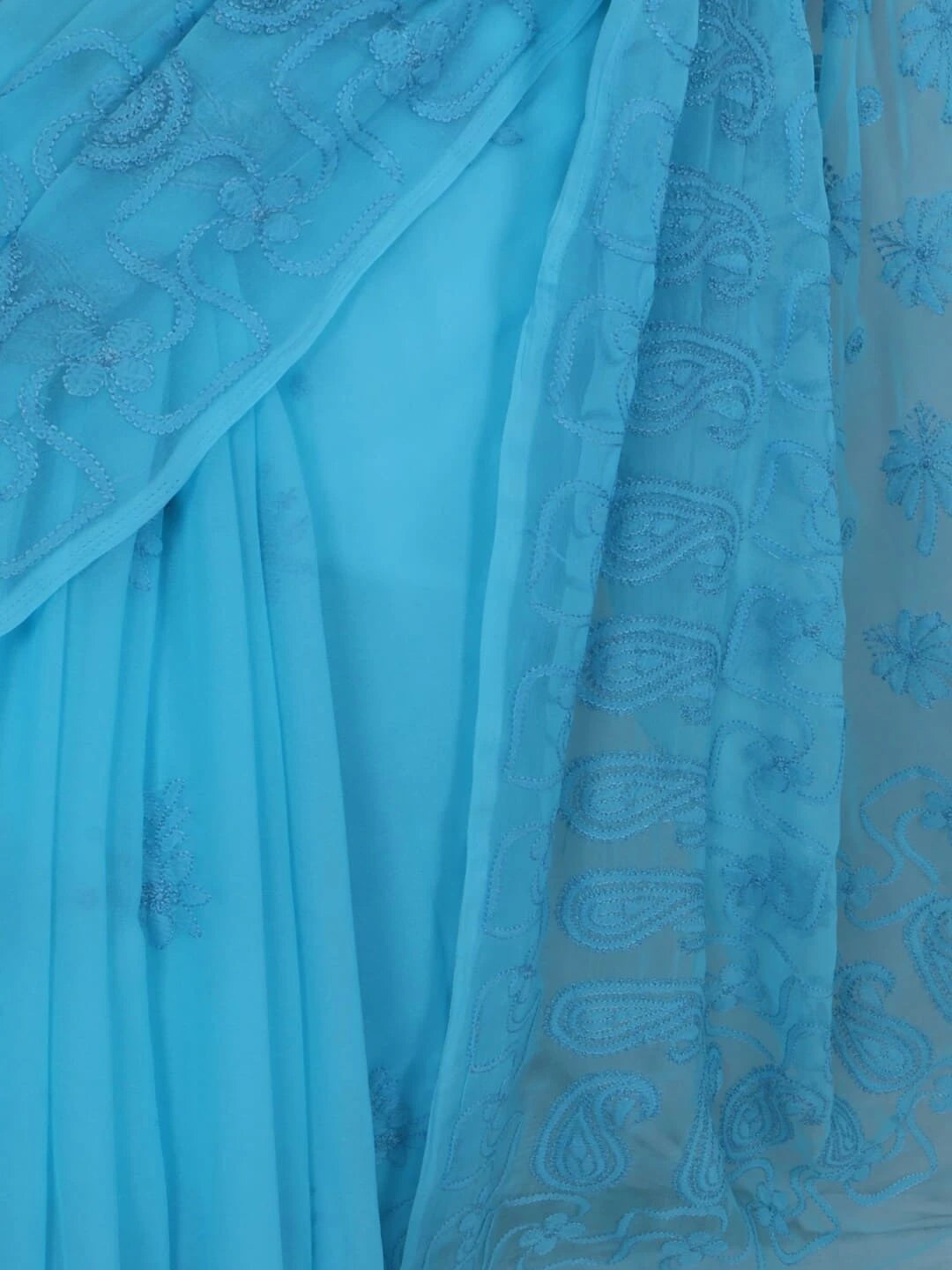 Ada Hand Embroidered Blue Georgette Lucknowi Chikankari Saree With Blouse 01A13433