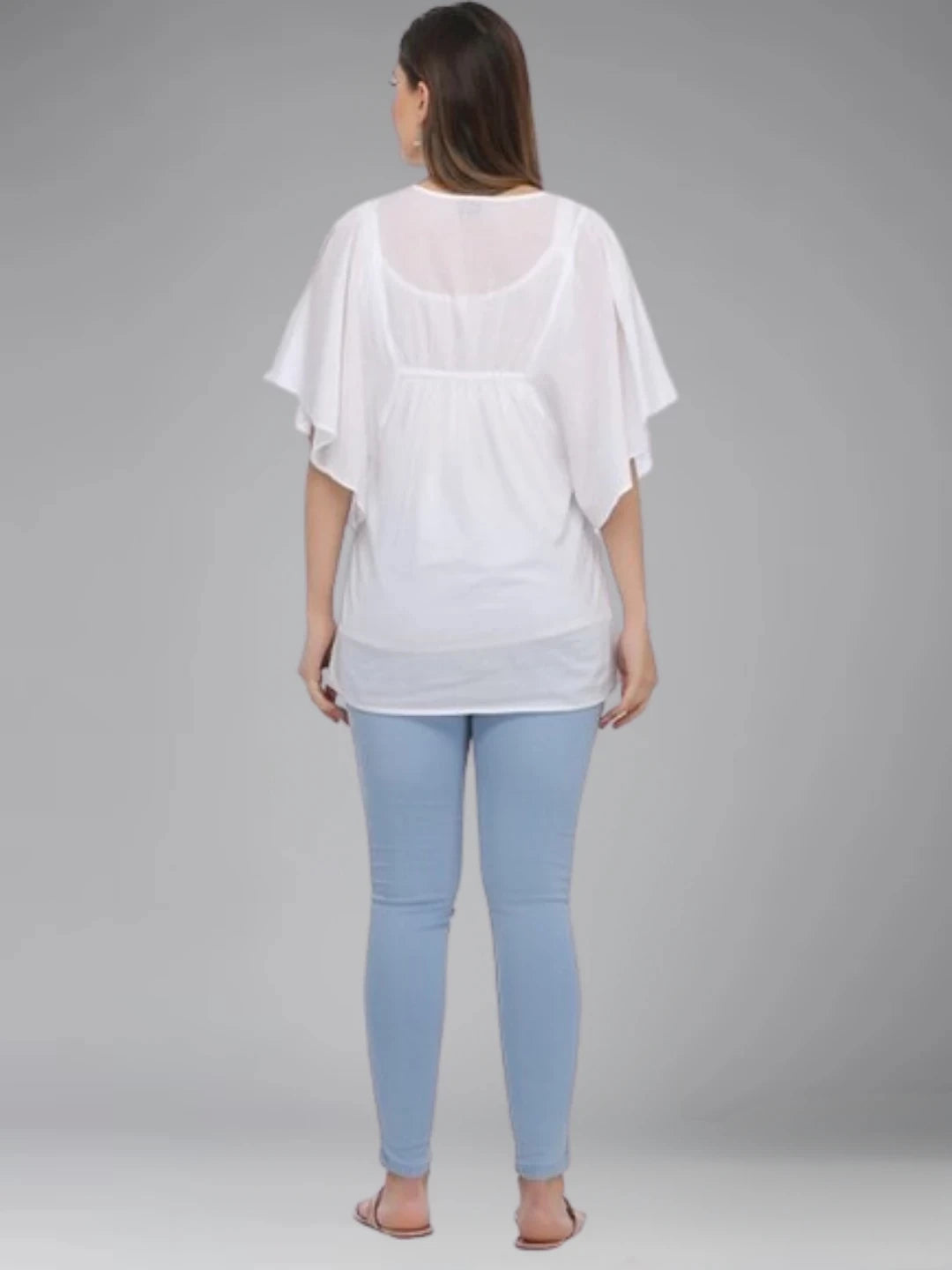 Ada Hand Embroidered White Cotton Lucknowi Chikankari Top A371897