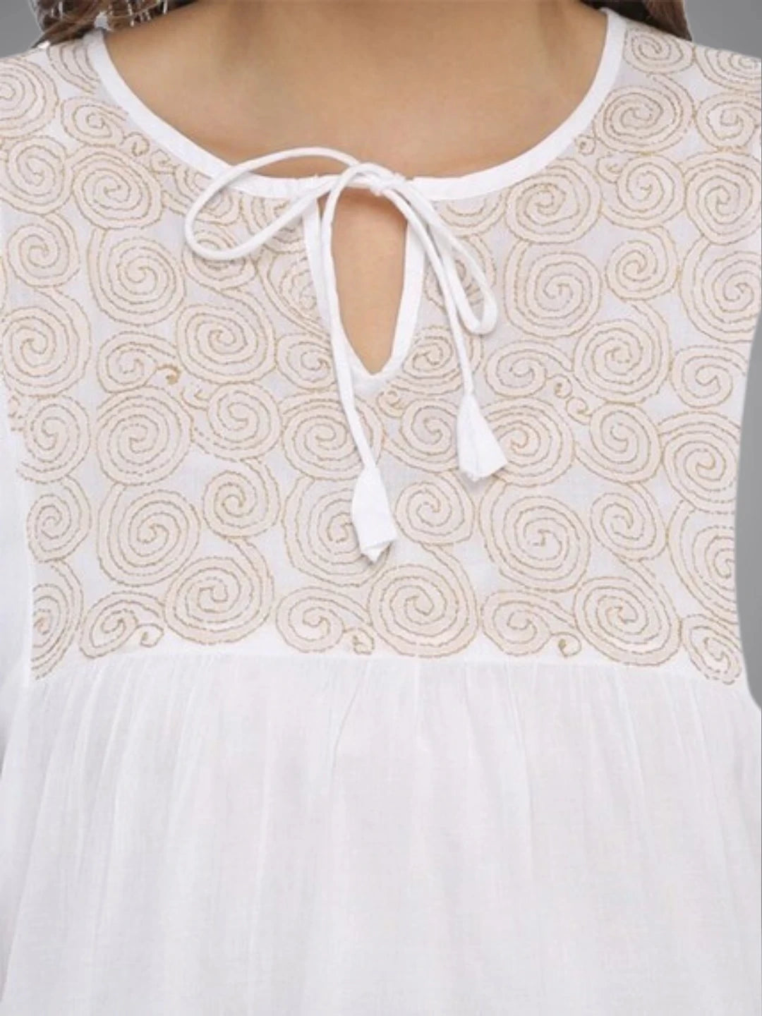 Ada Hand Embroidered White Cotton Lucknowi Chikankari Top A371897