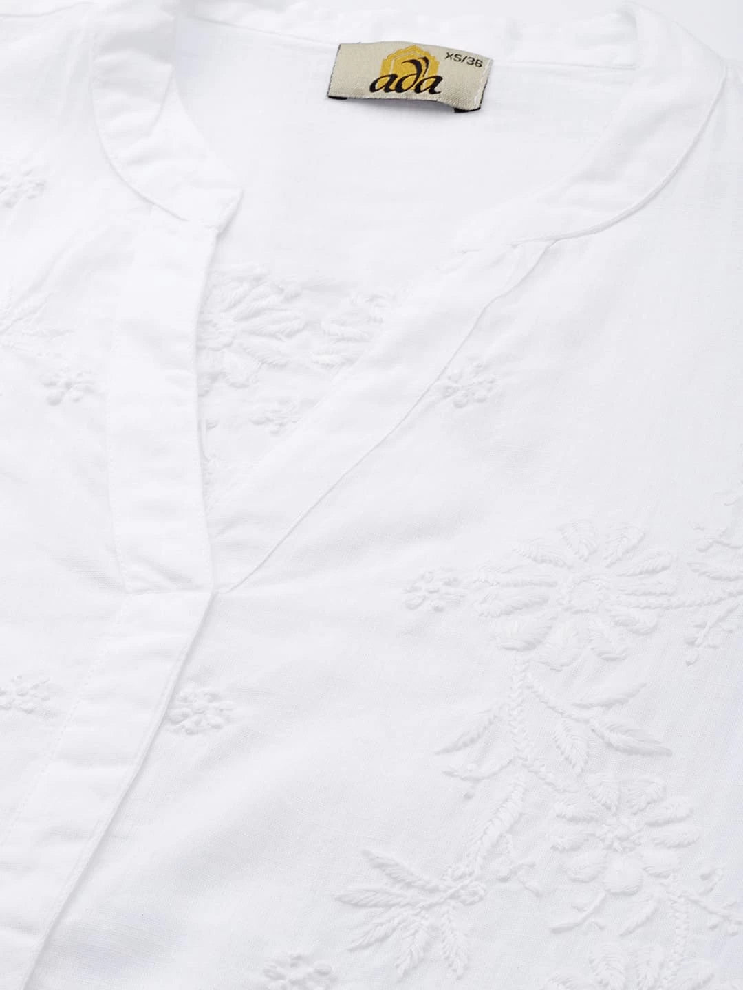 Ada Hand Embroidered White Cotton Lucknowi Chikankari Straight Shirt A911275