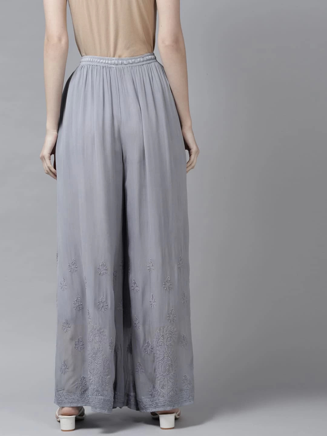 Ada Hand Embroidered Grey Viscose Georgette Lucknowi Chikankari Palazzo A711156