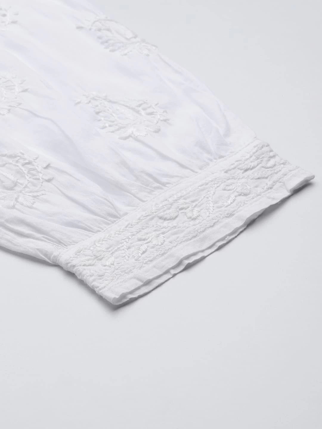 Ada Hand Embroidered White Cotton Lucknowi Chikankari Pant A711164