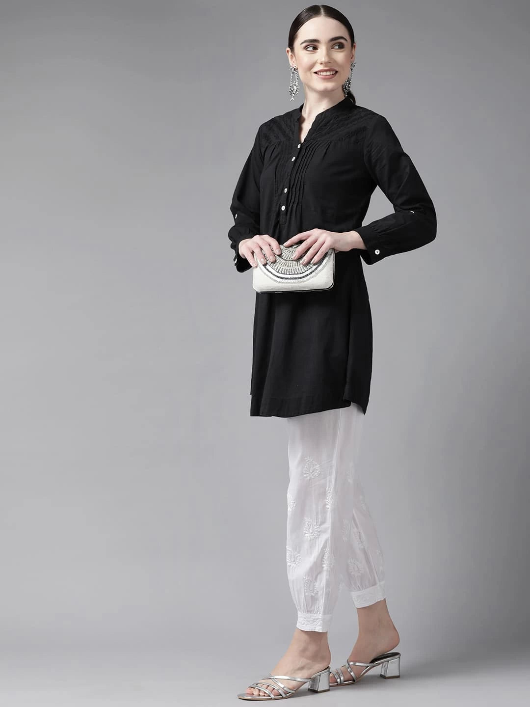 Ada Hand Embroidered White Cotton Lucknowi Chikankari Pant A711164