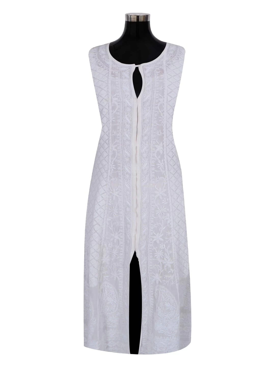 Ada Hand Embroidered Off White Pure Georgette Lucknowi Chikankari Semi-Stitched Anarkali Kurta Dupatta Set A484753
