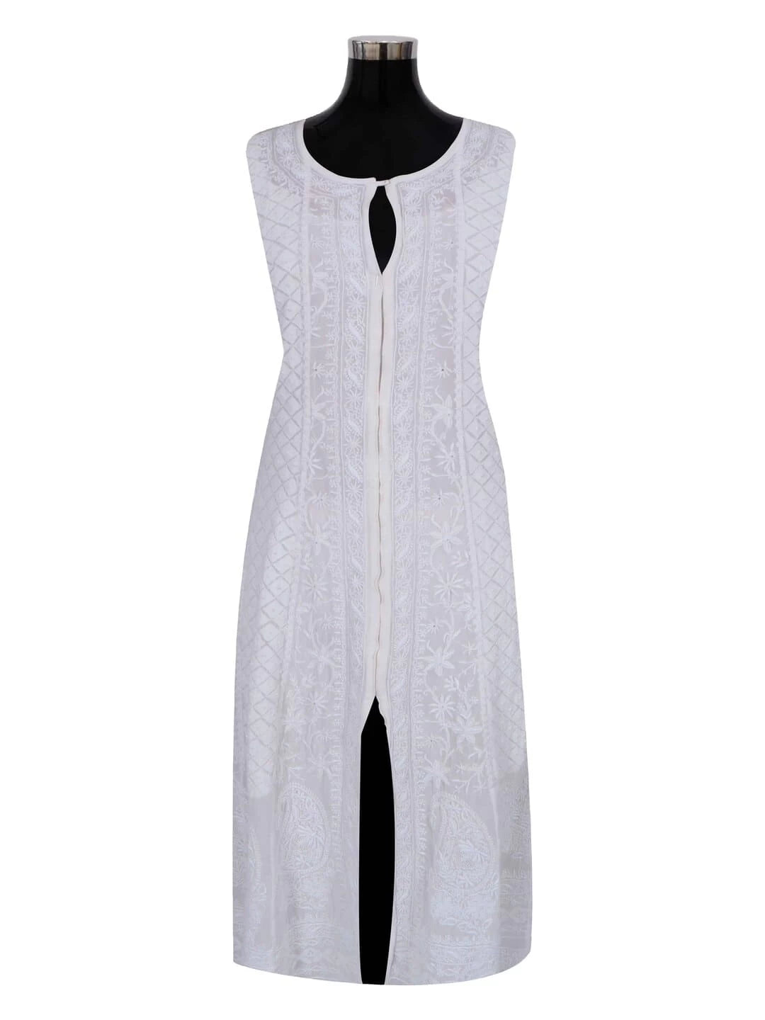 Ada Hand Embroidered Off White Pure Georgette Lucknowi Chikankari Semi-Stitched Anarkali Kurta Dupatta Set A484753