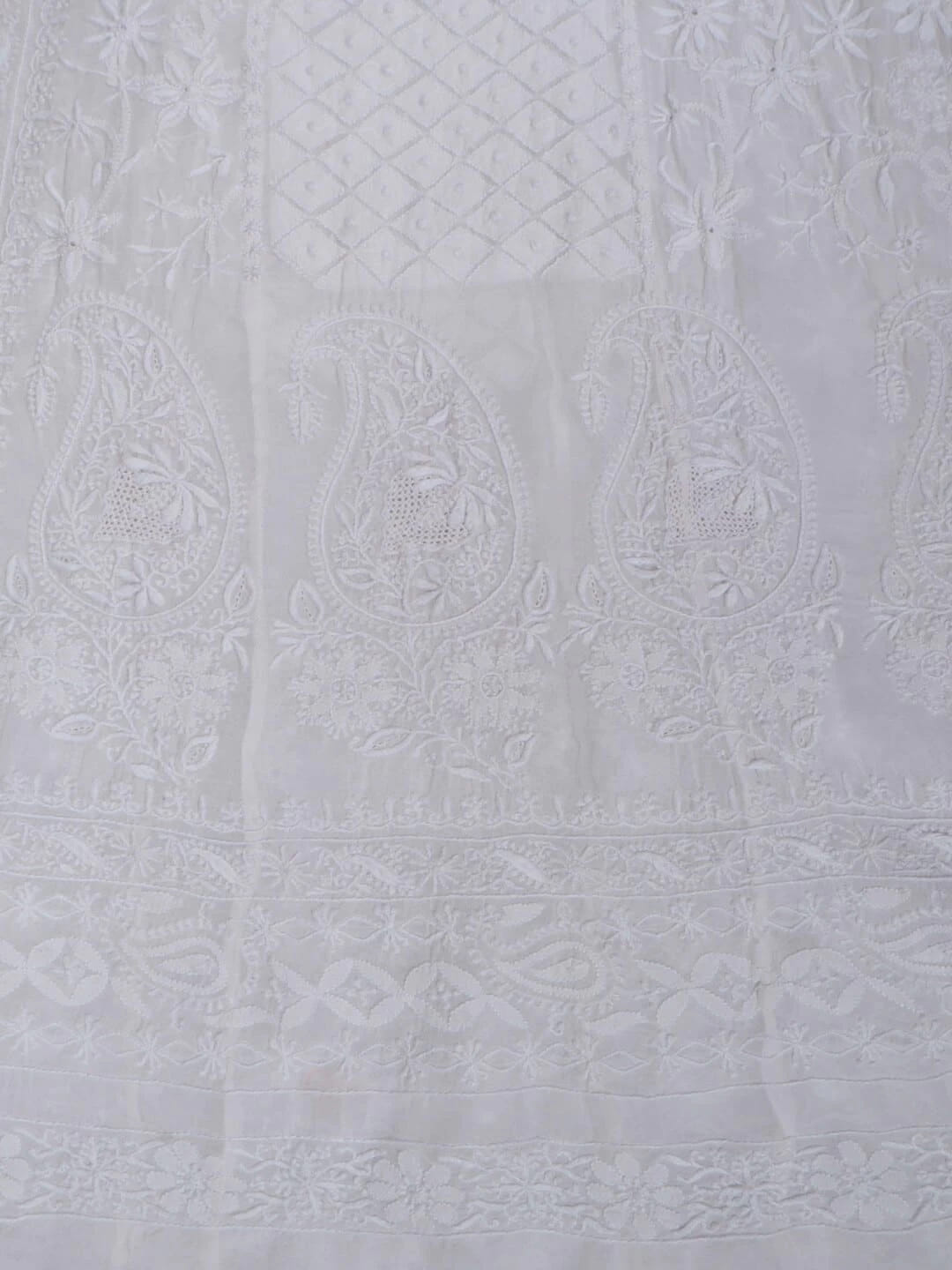 Ada Hand Embroidered Off White Pure Georgette Lucknowi Chikankari Semi-Stitched Anarkali Kurta Dupatta Set A484753