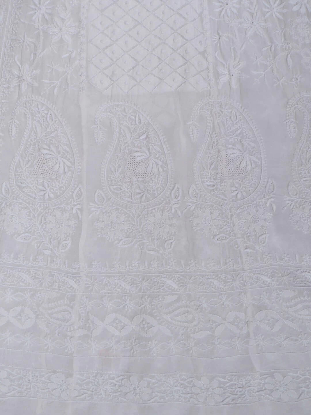 Ada Hand Embroidered Off White Pure Georgette Lucknowi Chikankari Semi-Stitched Anarkali Kurta Dupatta Set A484753