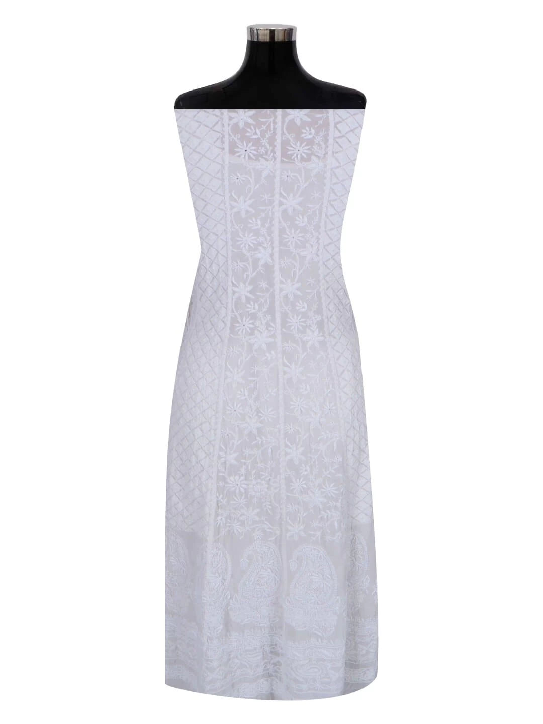 Ada Hand Embroidered Off White Pure Georgette Lucknowi Chikankari Semi-Stitched Anarkali Kurta Dupatta Set A484753
