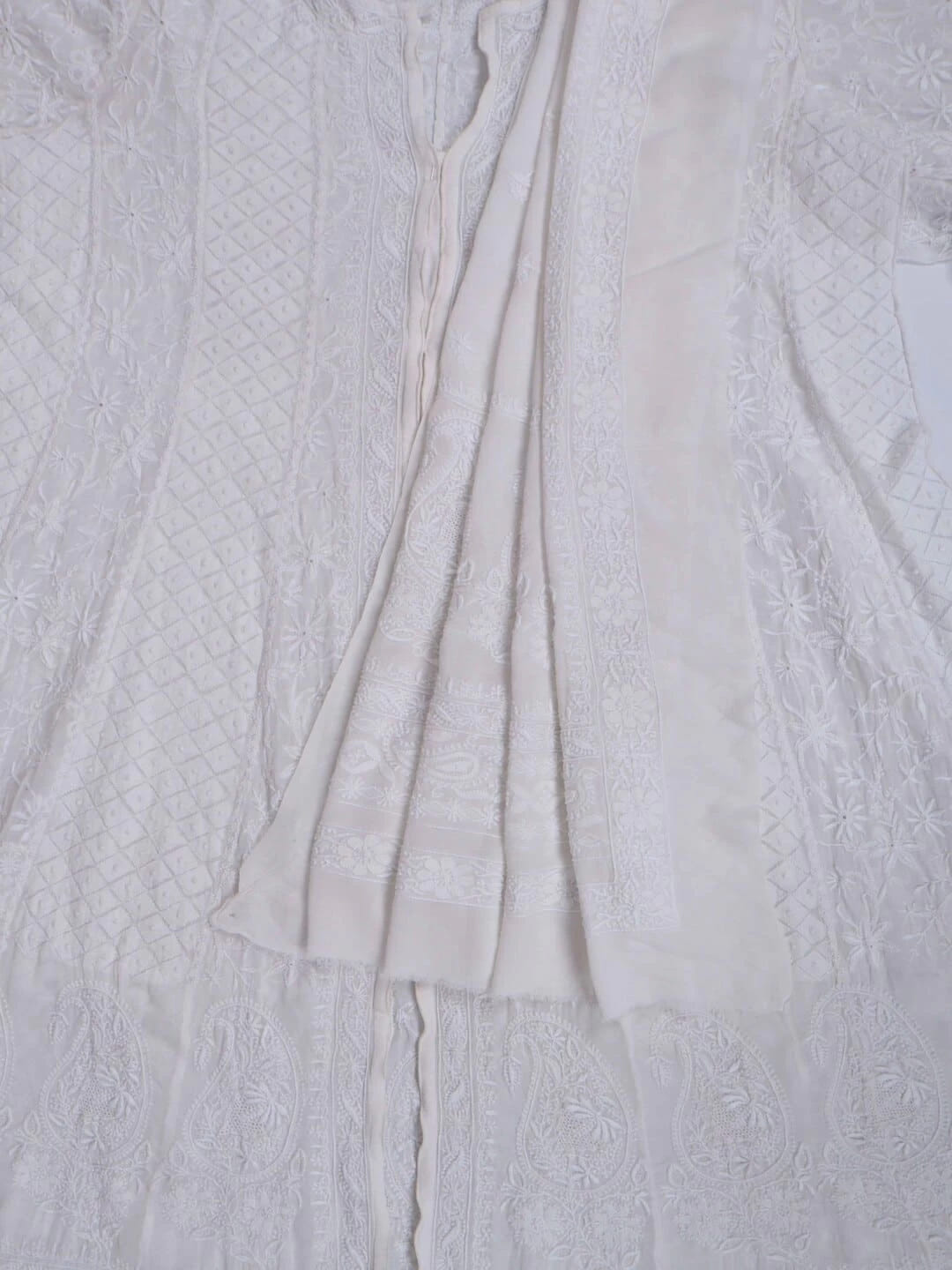 Ada Hand Embroidered Off White Pure Georgette Lucknowi Chikankari Semi-Stitched Anarkali Kurta Dupatta Set A484753