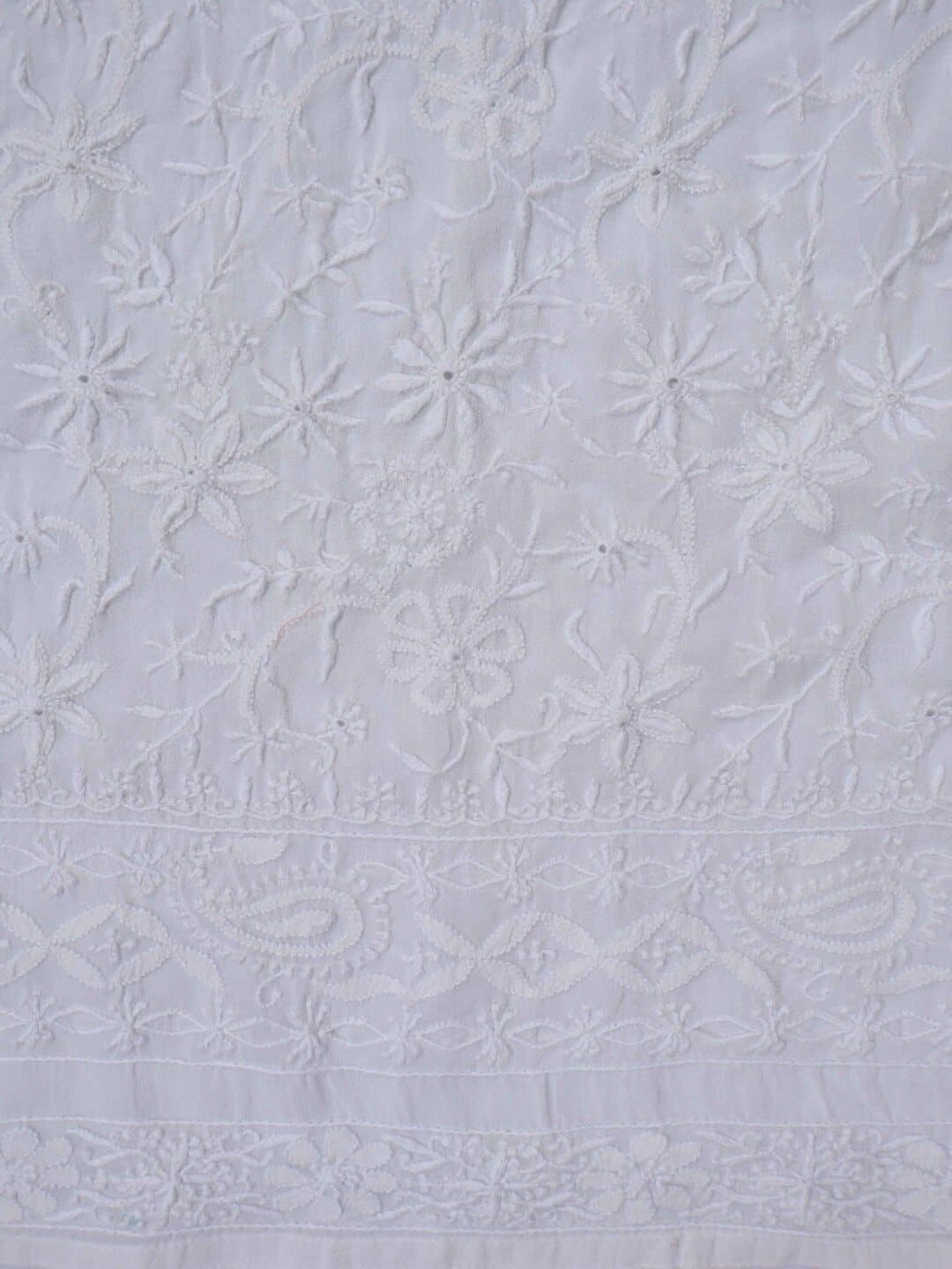 Ada Hand Embroidered Off White Pure Georgette Lucknowi Chikankari Semi-Stitched Anarkali Kurta Dupatta Set A484753