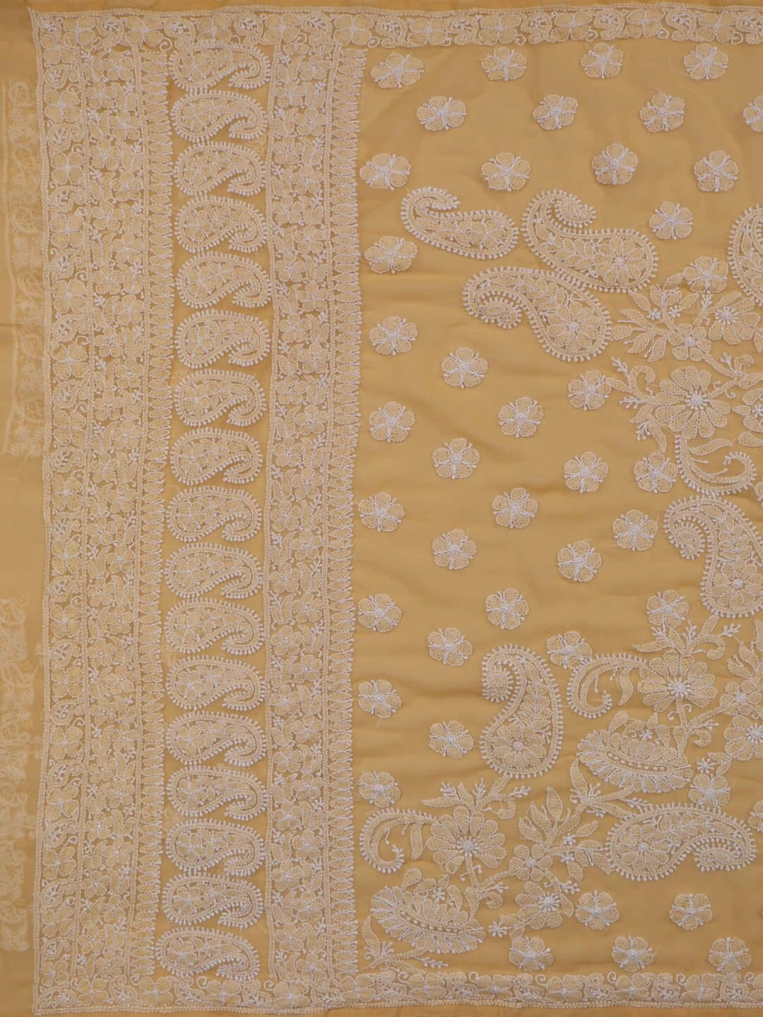 Ada Hand Embroidered Fawn Georgette Lucknowi Chikankari Saree With Blouse 01A43292