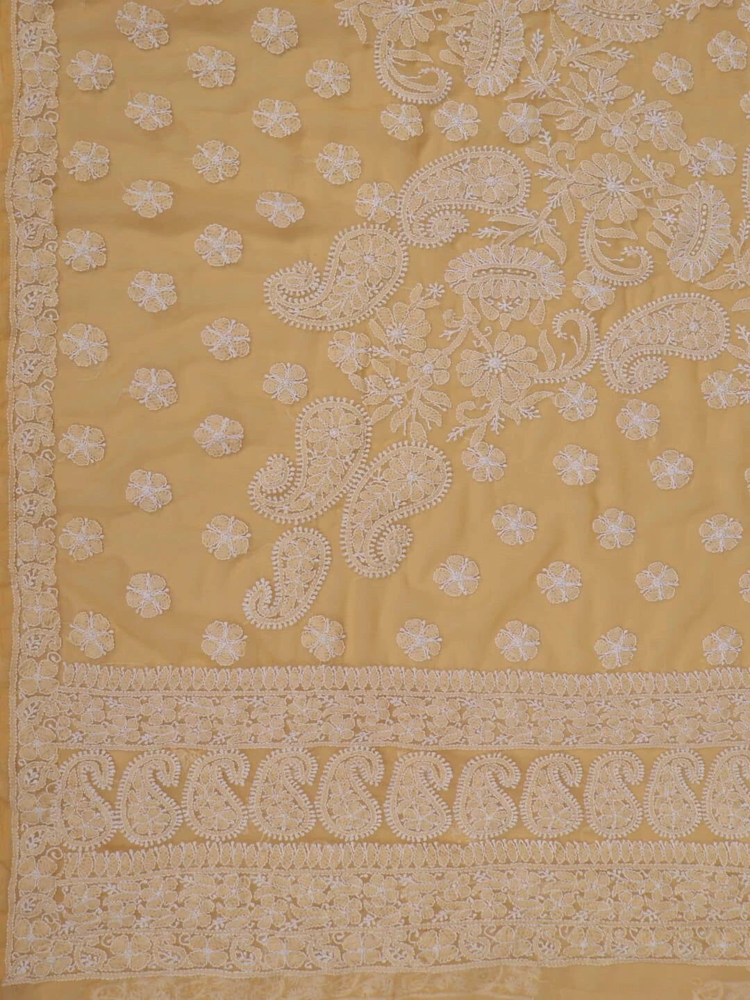 Ada Hand Embroidered Fawn Georgette Lucknowi Chikankari Saree With Blouse 01A43292