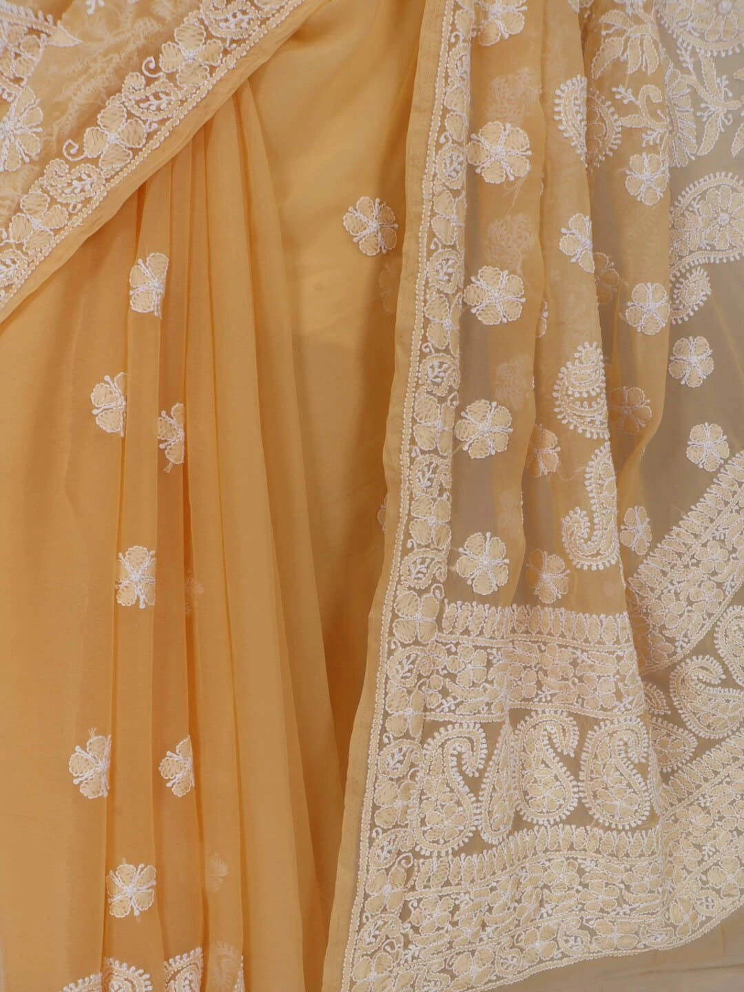 Ada Hand Embroidered Fawn Georgette Lucknowi Chikankari Saree With Blouse 01A43292