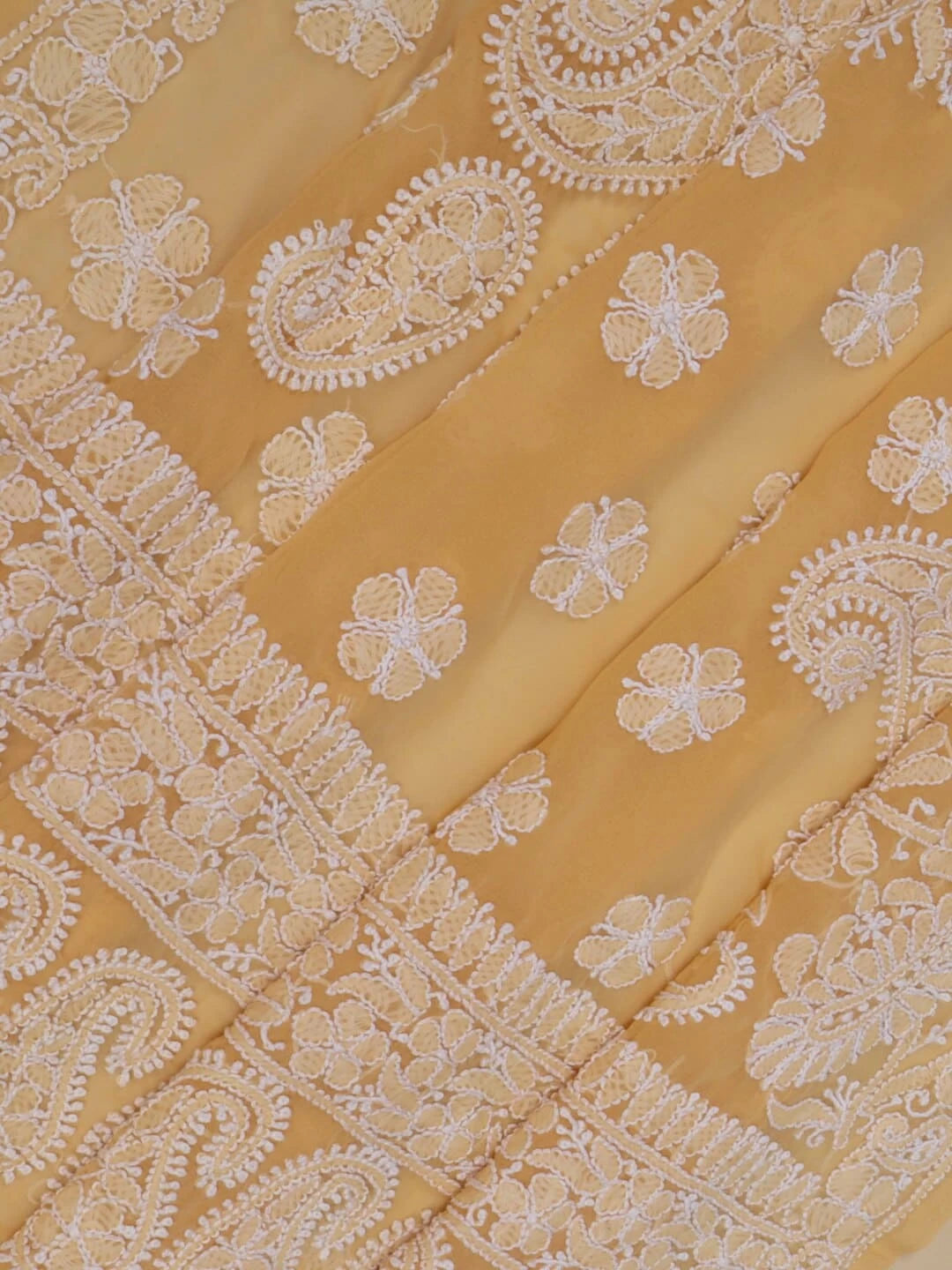 Ada Hand Embroidered Fawn Georgette Lucknowi Chikankari Saree With Blouse 01A43292