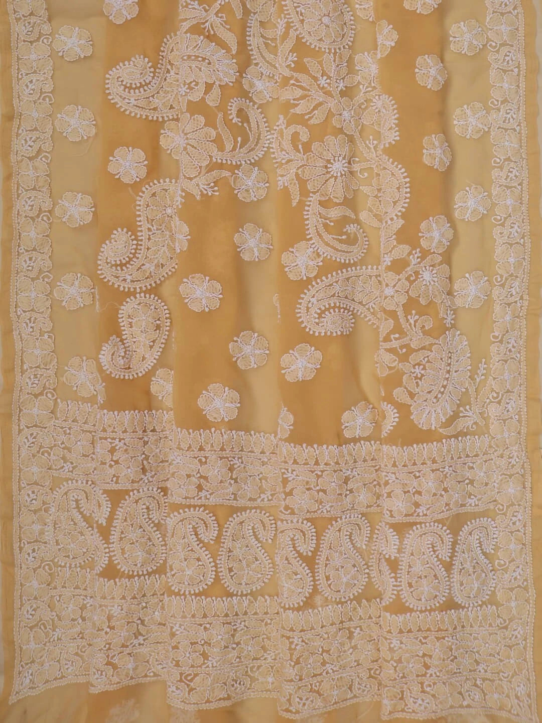 Ada Hand Embroidered Fawn Georgette Lucknowi Chikankari Saree With Blouse 01A43292