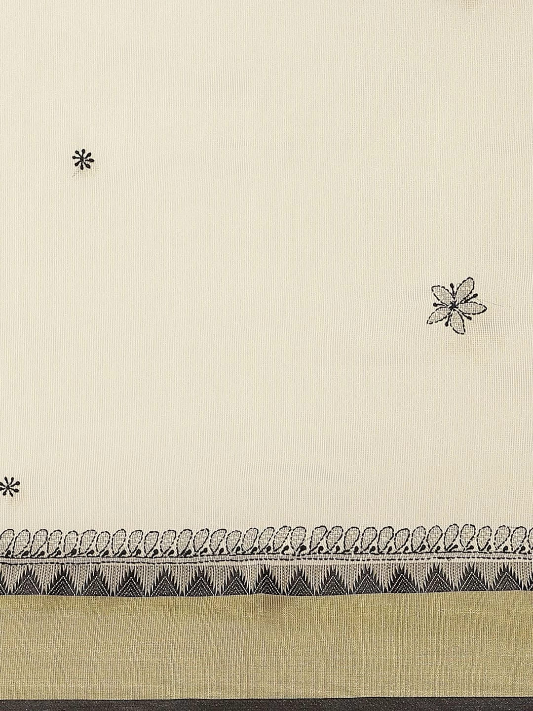 Ada Hand Embroidered Fawn Kota Lucknow Chikankari Saree With Blouse A311259