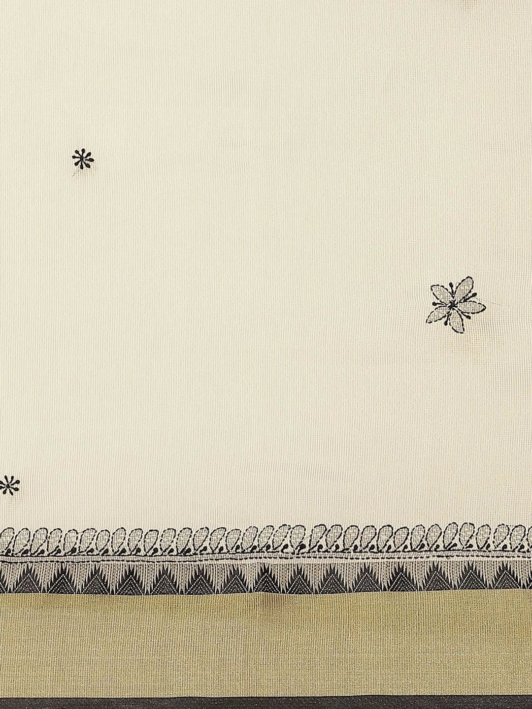Ada Hand Embroidered Fawn Kota Lucknow Chikankari Saree With Blouse A311259