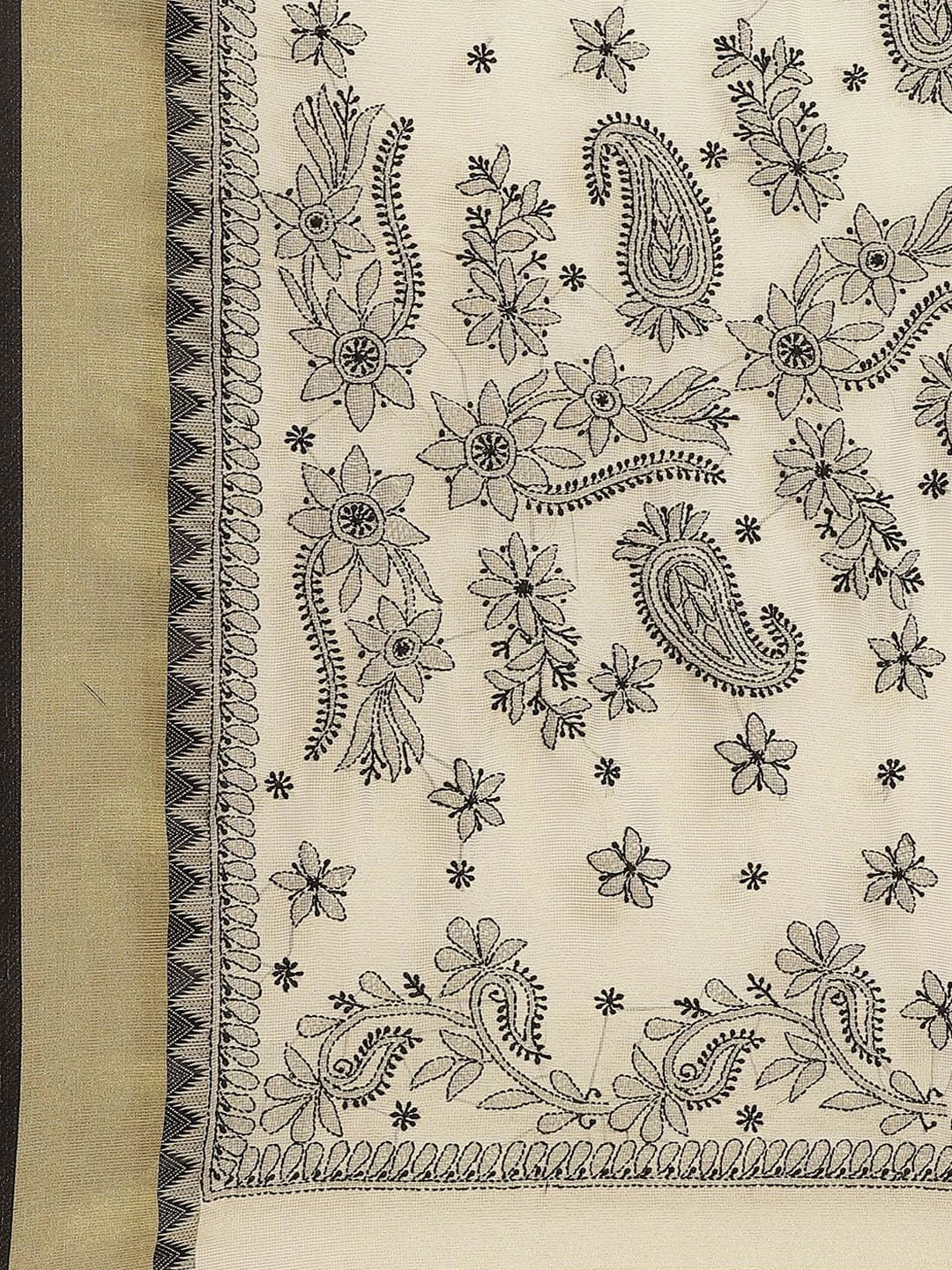 Ada Hand Embroidered Fawn Kota Lucknow Chikankari Saree With Blouse A311259