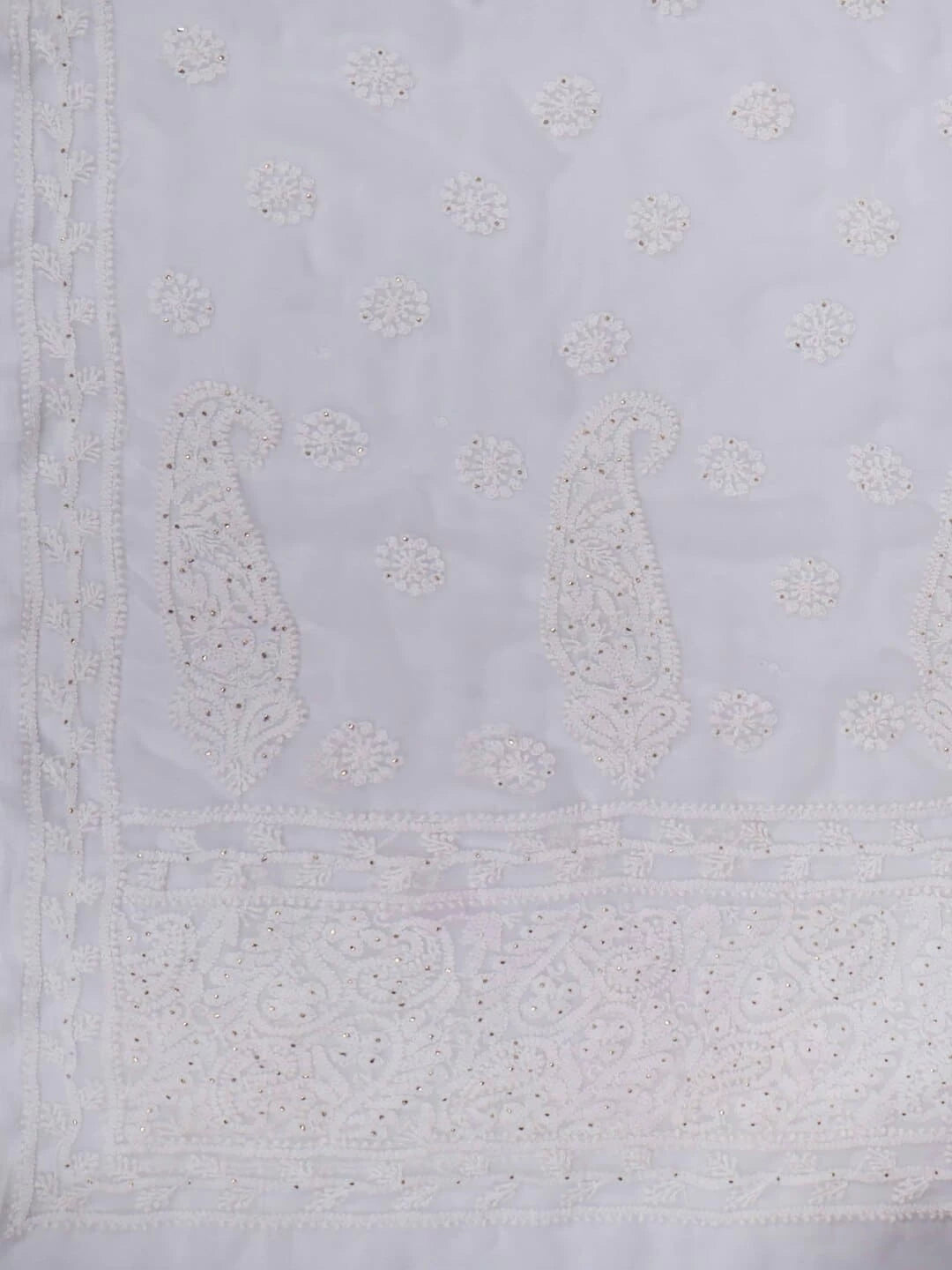 Ada Hand Embroidered White Georgette Lucknowi Chikankari Saree/Blouse With Muqaish Work 01A93955