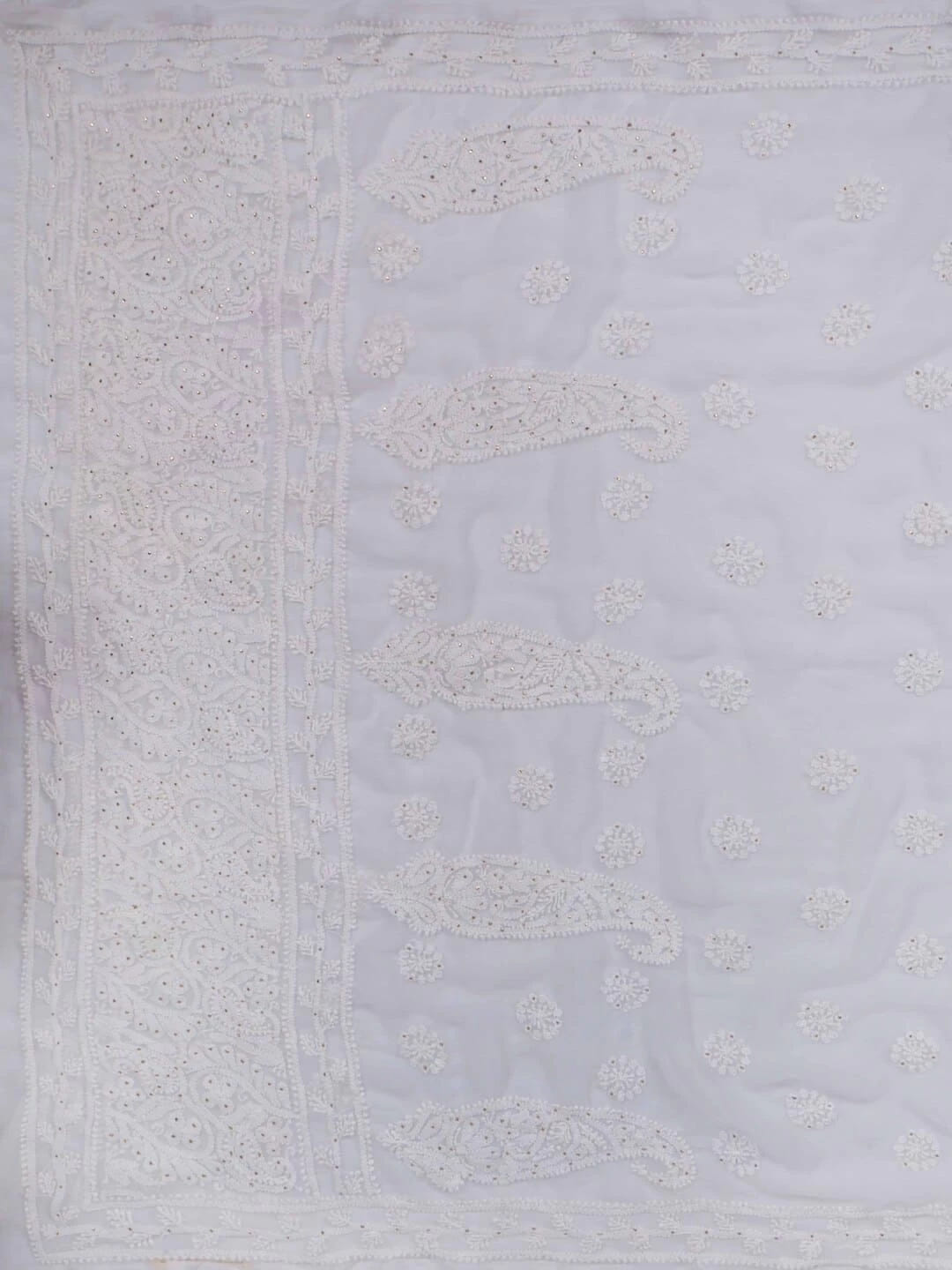 Ada Hand Embroidered White Georgette Lucknowi Chikankari Saree/Blouse With Muqaish Work 01A93955