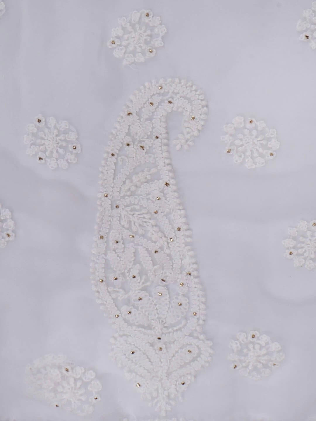Ada Hand Embroidered White Georgette Lucknowi Chikankari Saree/Blouse With Muqaish Work 01A93955
