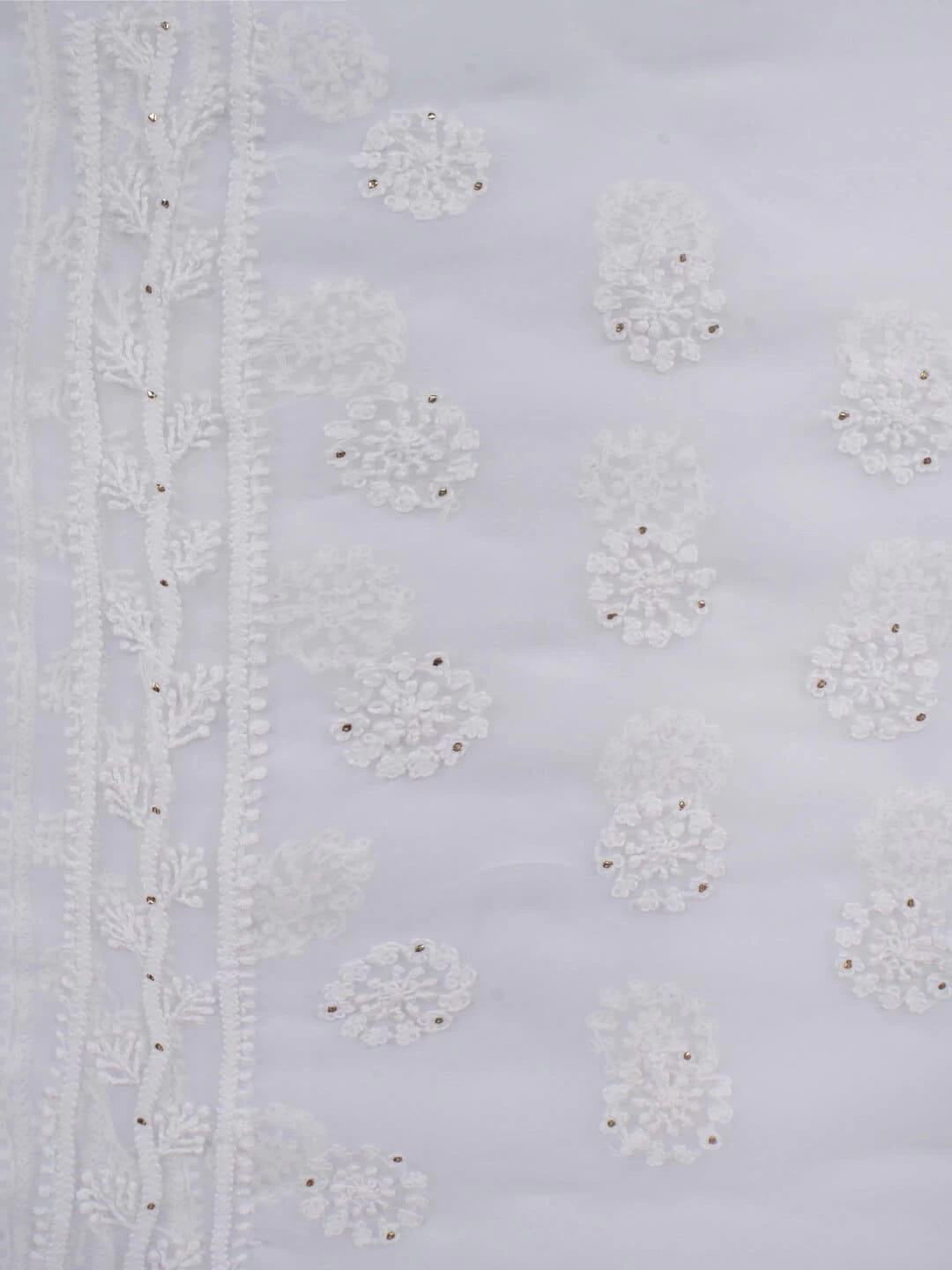 Ada Hand Embroidered White Georgette Lucknowi Chikankari Saree/Blouse With Muqaish Work 01A93955
