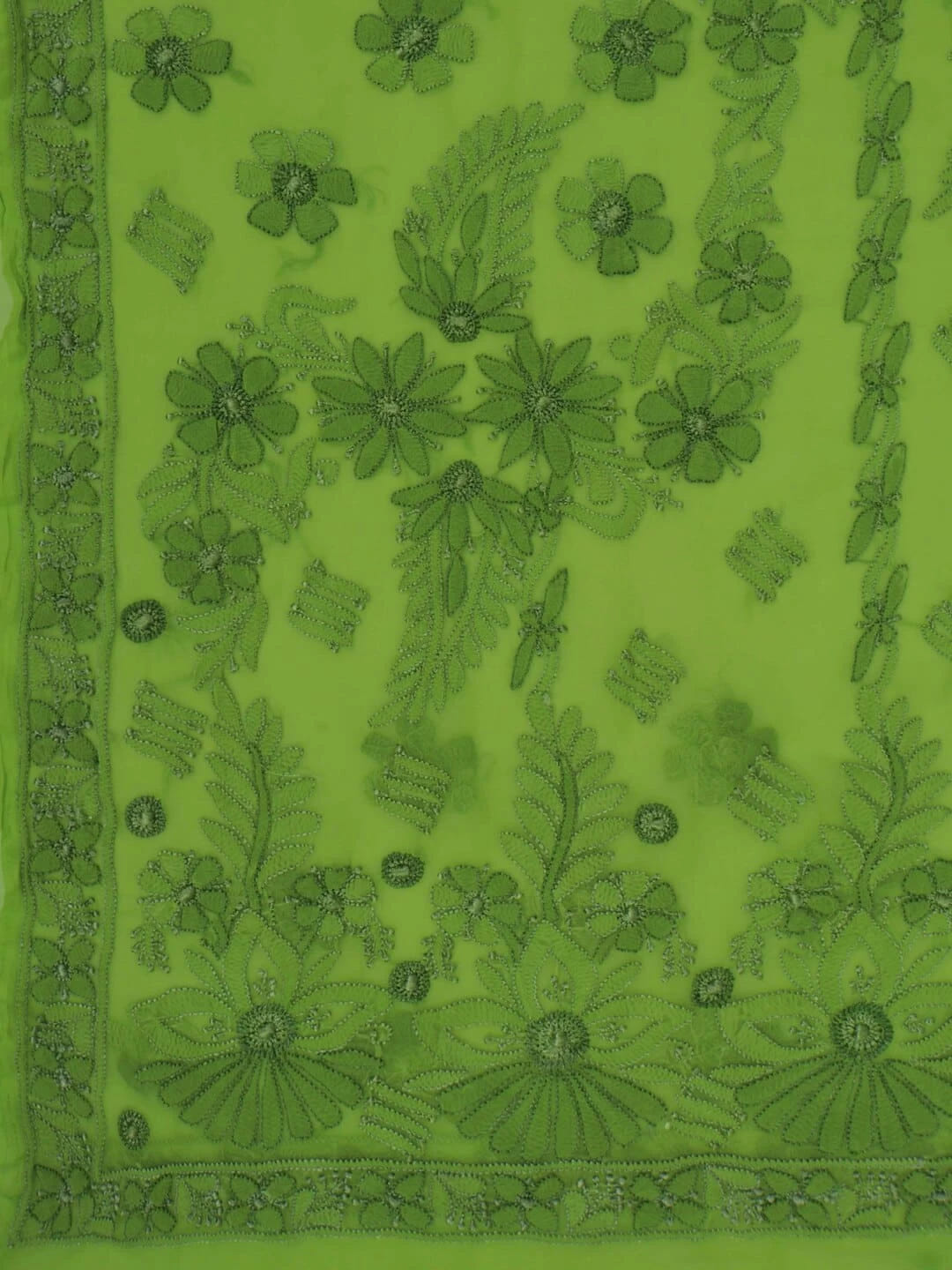 Ada Hand Embroidered Kelly Green Georgette Lucknowi Chikankari Saree With Blouse 01A140565