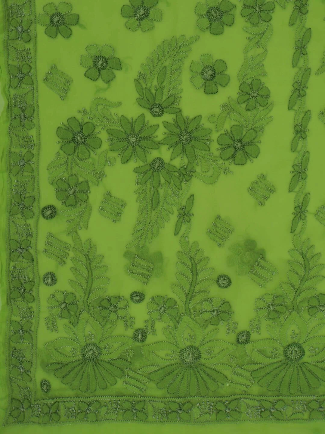 Ada Hand Embroidered Kelly Green Georgette Lucknowi Chikankari Saree With Blouse 01A140565