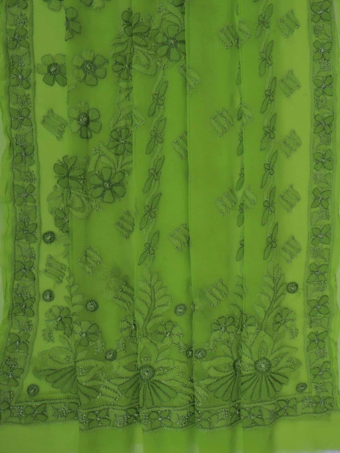 Ada Hand Embroidered Kelly Green Georgette Lucknowi Chikankari Saree With Blouse 01A140565