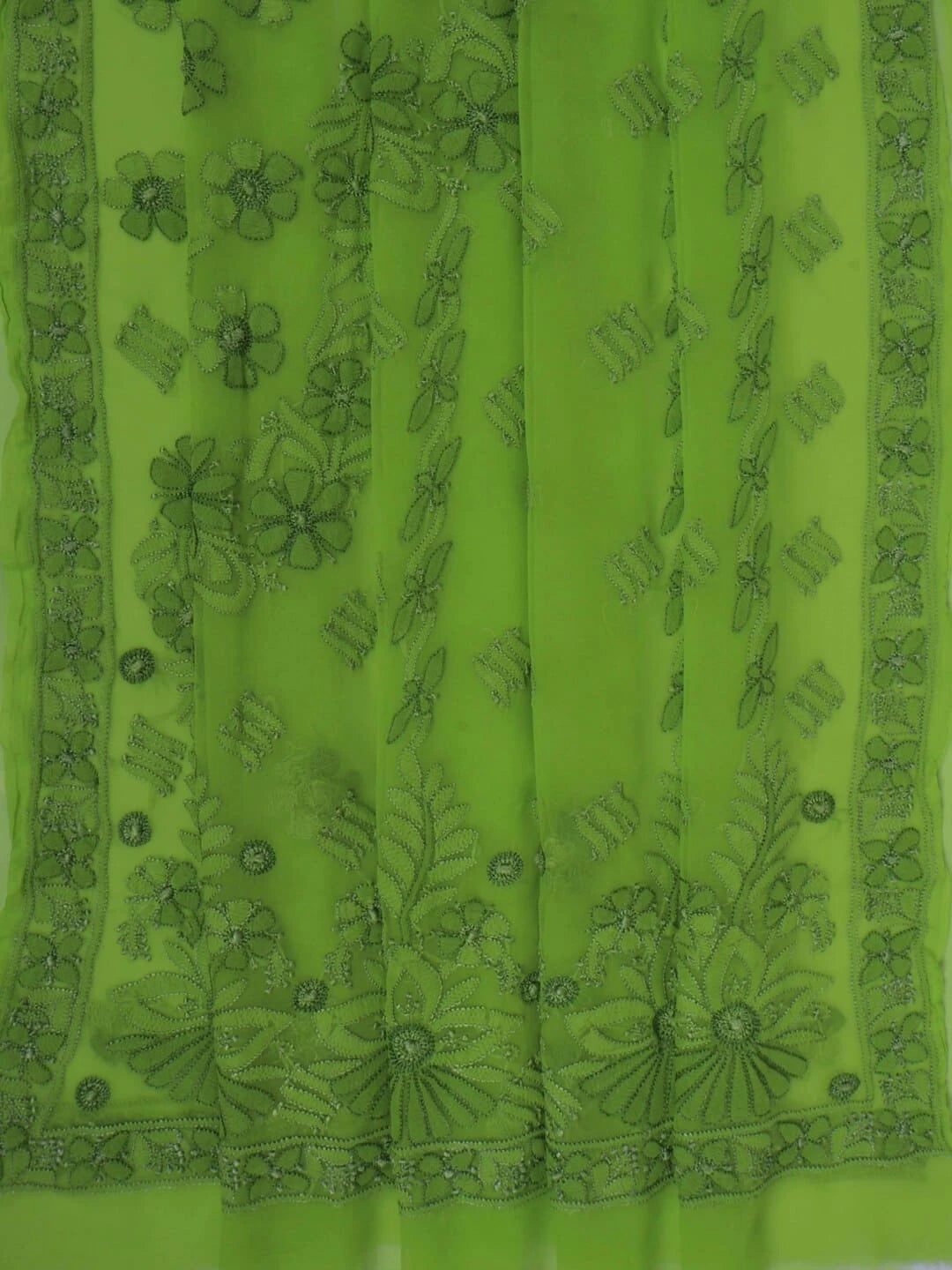 Ada Hand Embroidered Kelly Green Georgette Lucknowi Chikankari Saree With Blouse 01A140565