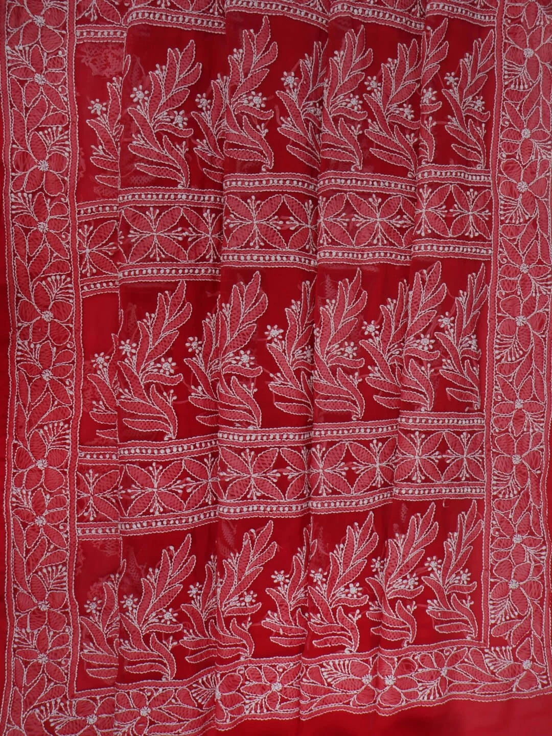 Ada Hand Embroidered Carrot Pink Georgette Lucknowi Chikankari Saree With Blouse 01A197656