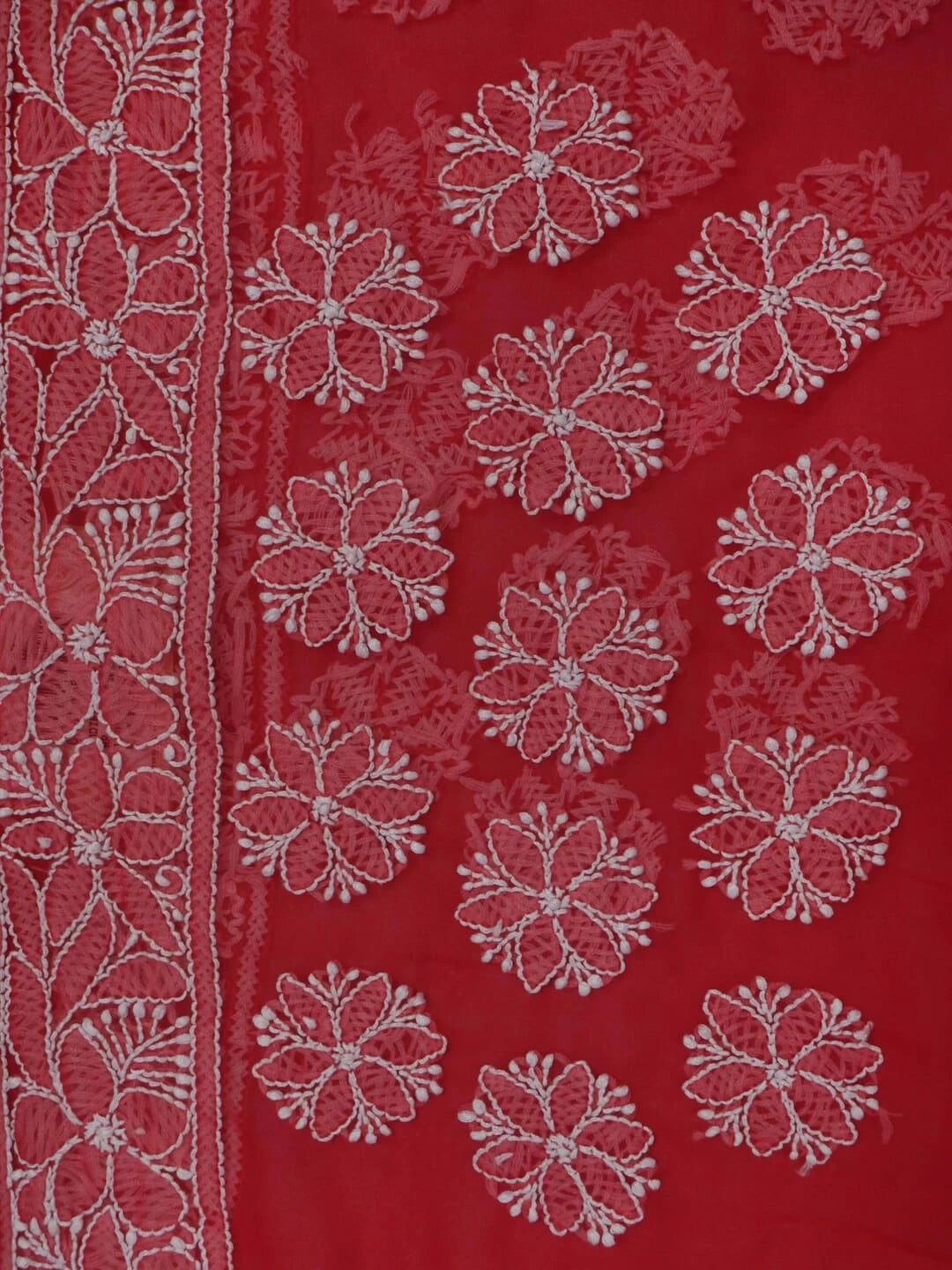 Ada Hand Embroidered Carrot Pink Georgette Lucknowi Chikankari Saree With Blouse 01A197656