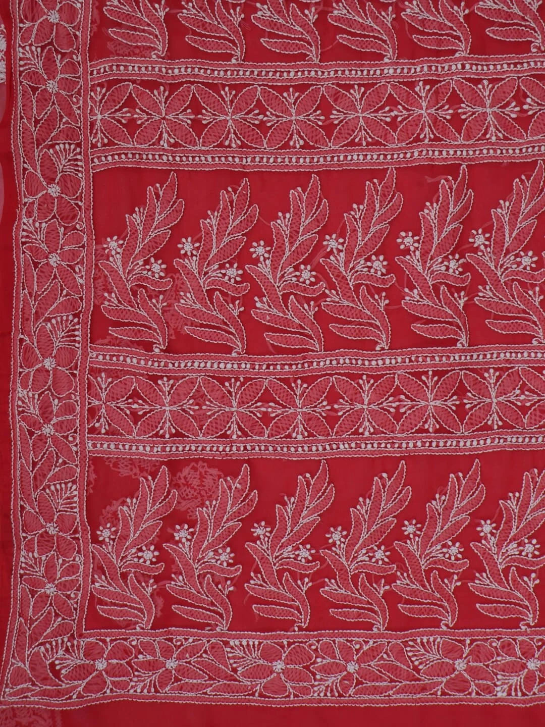 Ada Hand Embroidered Carrot Pink Georgette Lucknowi Chikankari Saree With Blouse 01A197656