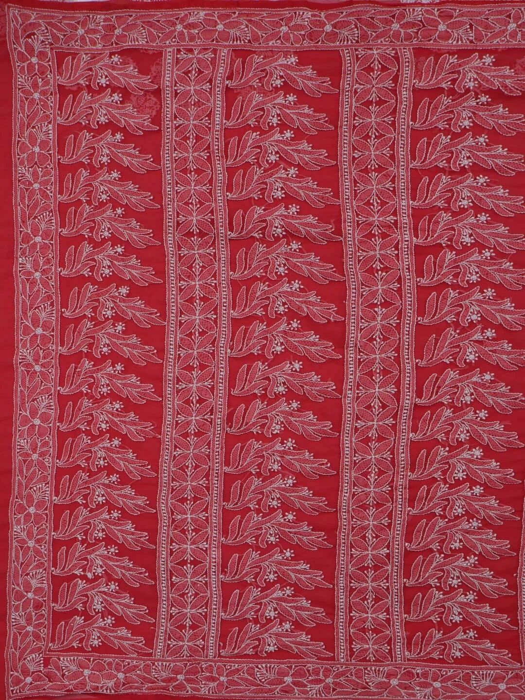 Ada Hand Embroidered Carrot Pink Georgette Lucknowi Chikankari Saree With Blouse 01A197656