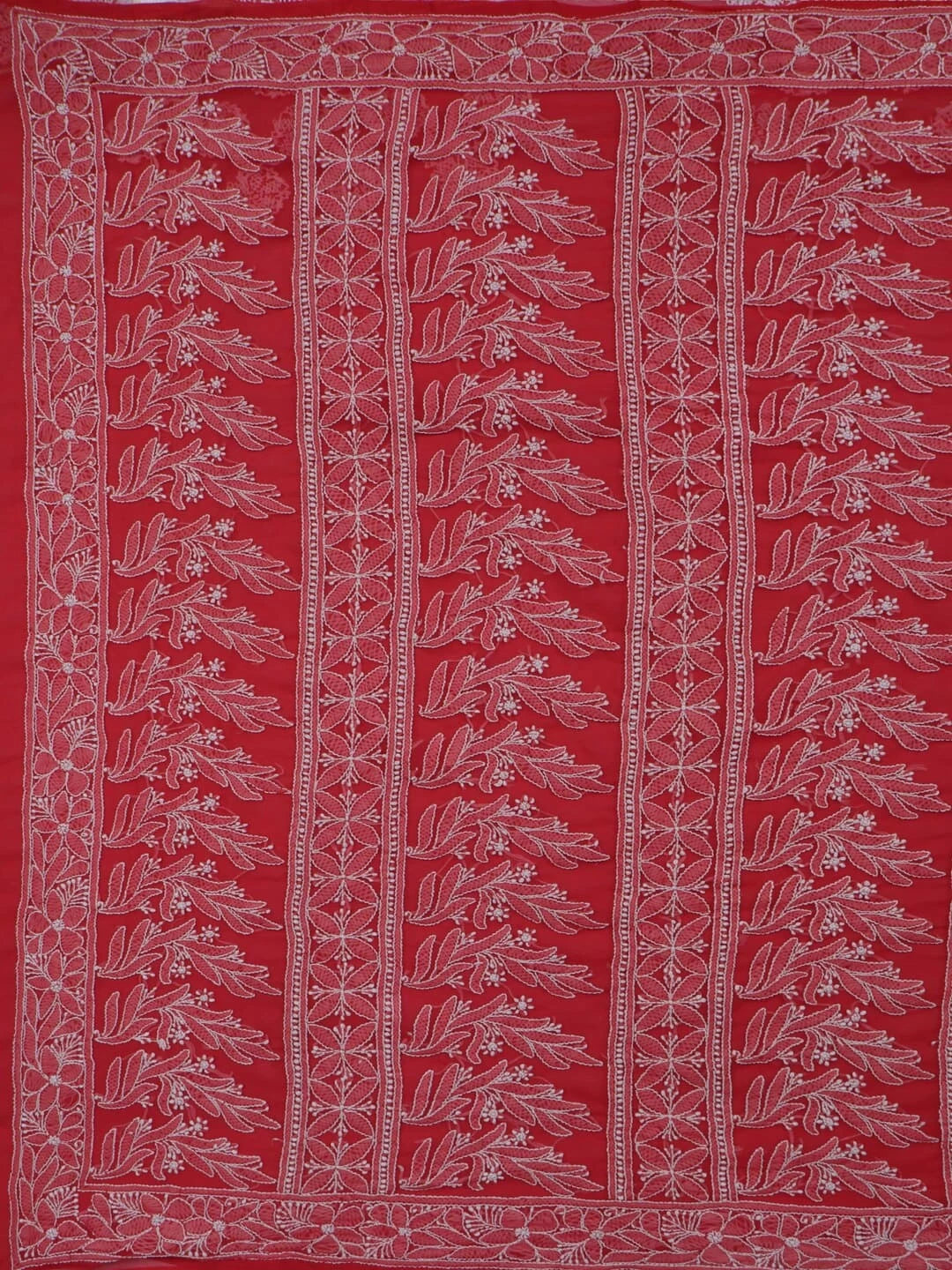 Ada Hand Embroidered Carrot Pink Georgette Lucknowi Chikankari Saree With Blouse 01A197656