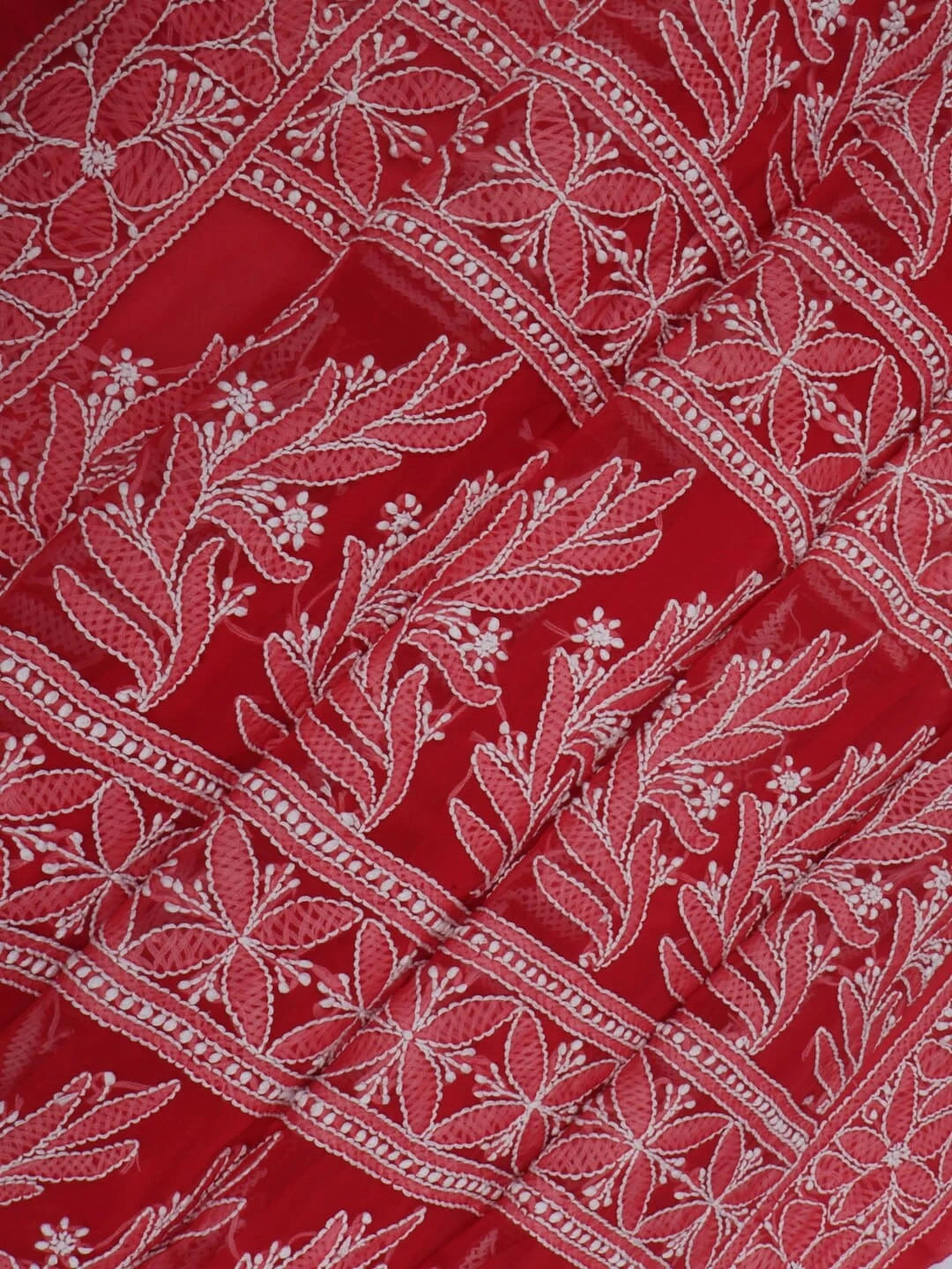 Ada Hand Embroidered Carrot Pink Georgette Lucknowi Chikankari Saree With Blouse 01A197656