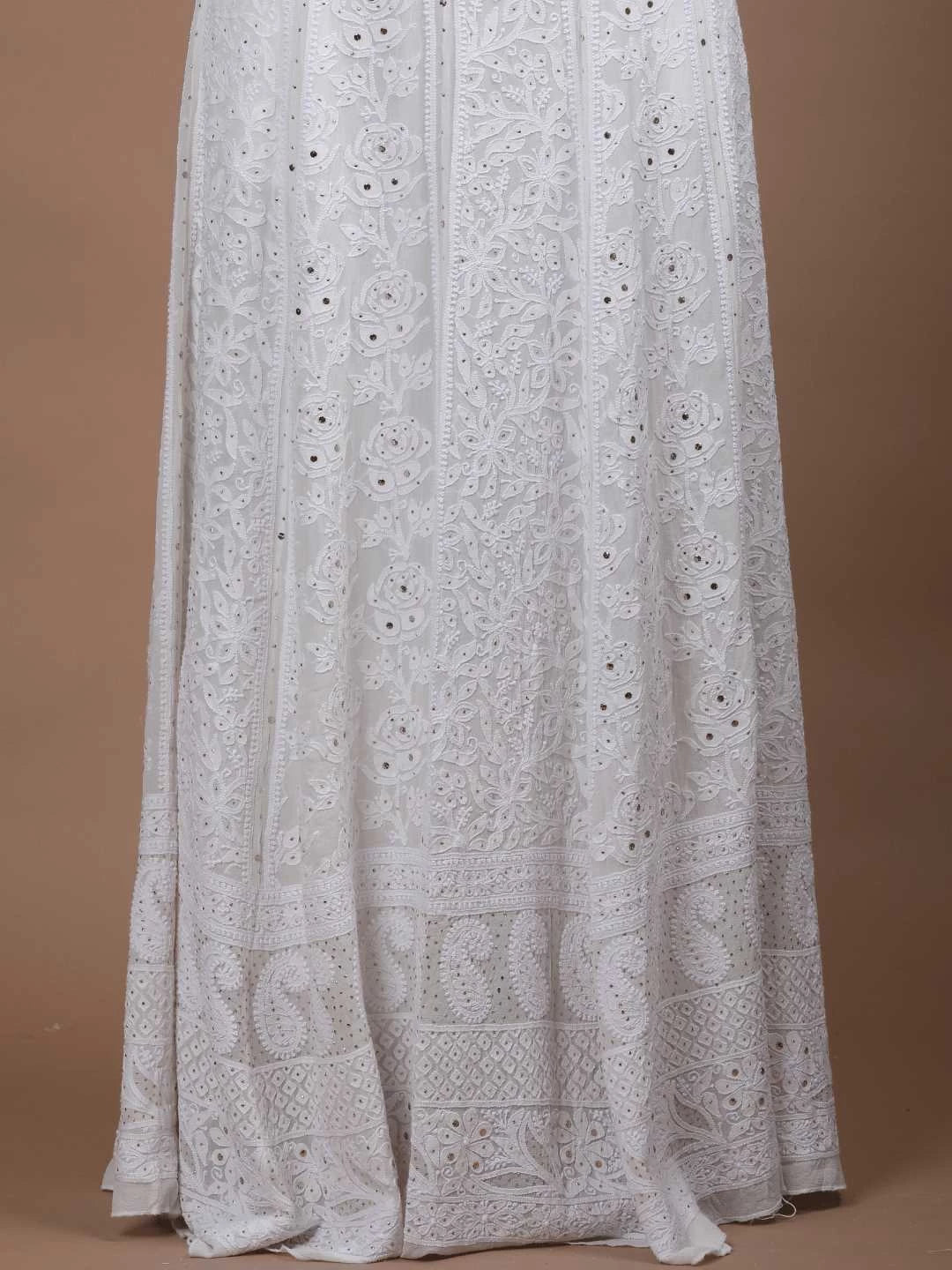 Ada Hand Embroidered White Pure Georgette Lucknowi Chikankari Lehenga Set with Muqaish Work 01A218611