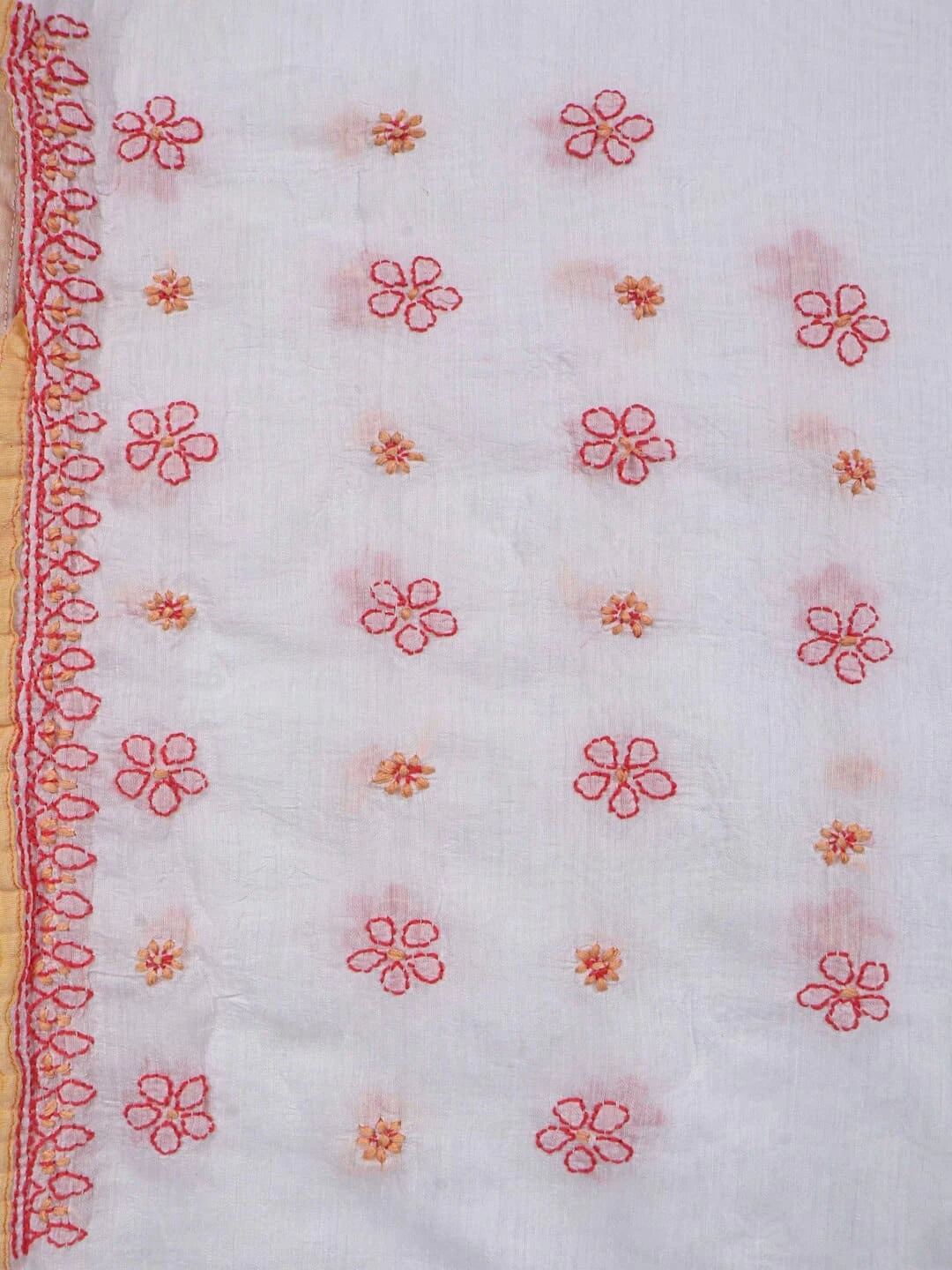 Ada Hand Embroidered White Chanderi Lucknowi Chikankari Saree With Blouse 01A227838