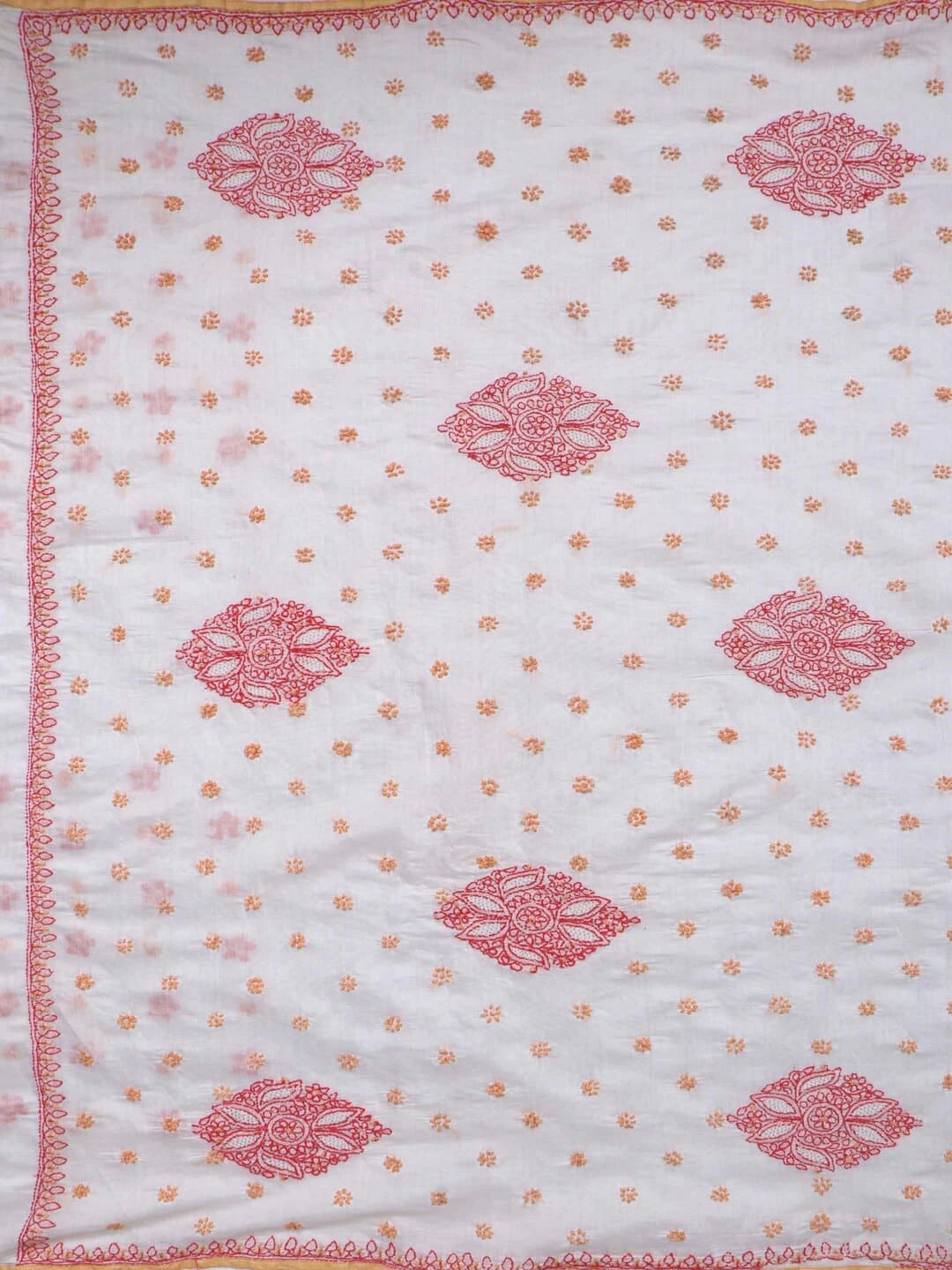 Ada Hand Embroidered White Chanderi Lucknowi Chikankari Saree With Blouse 01A227838