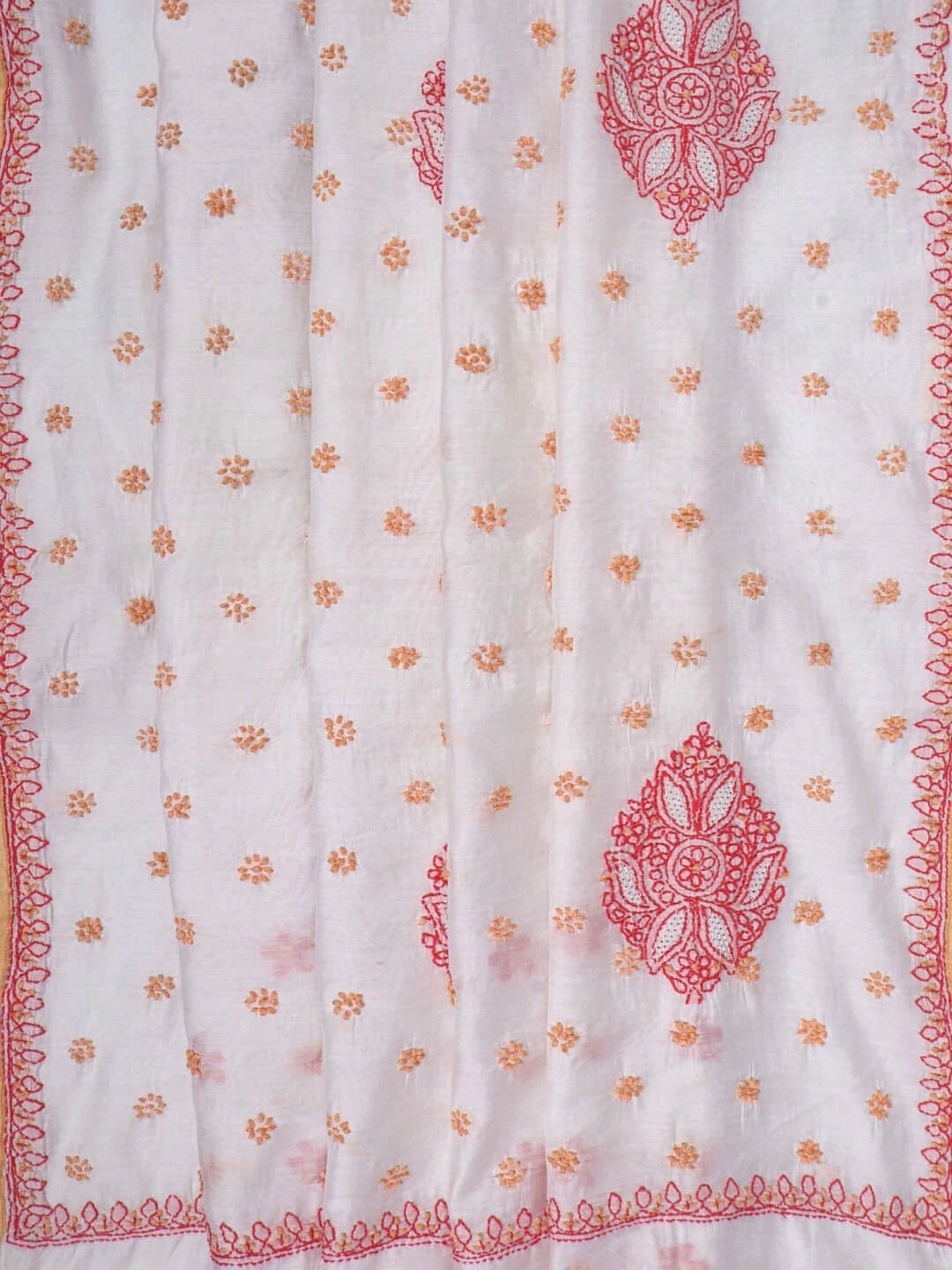 Ada Hand Embroidered White Chanderi Lucknowi Chikankari Saree With Blouse 01A227838
