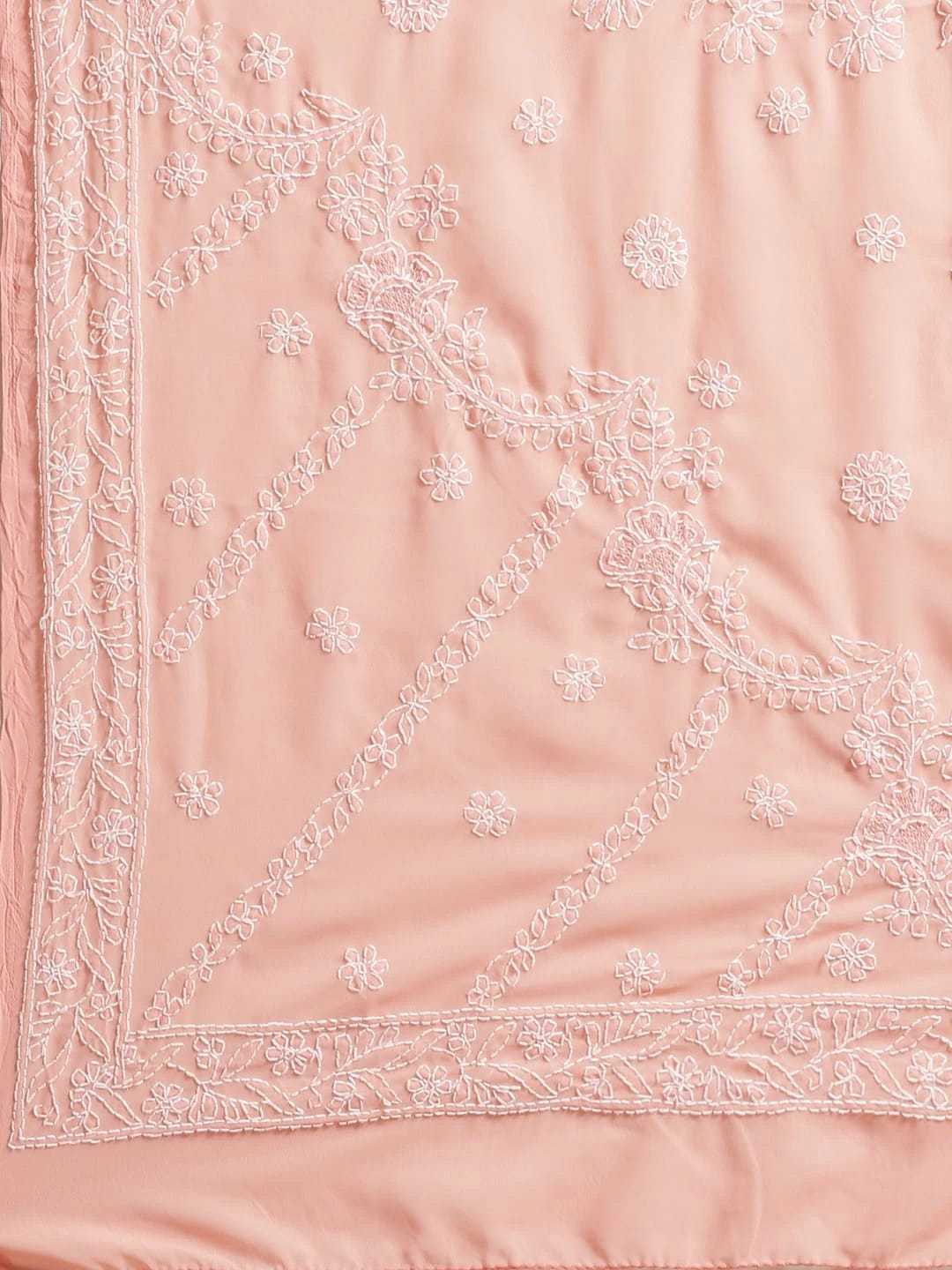 Ada Hand Embroidered Peach Georgette Lucknowi Chikankari Saree With Blouse A191789