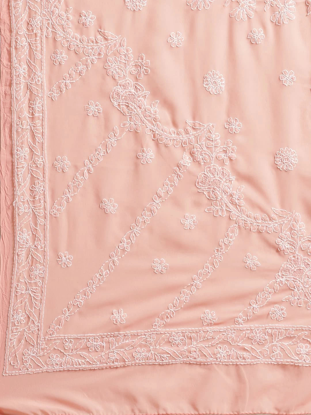 Ada Hand Embroidered Peach Georgette Lucknowi Chikankari Saree With Blouse A191789