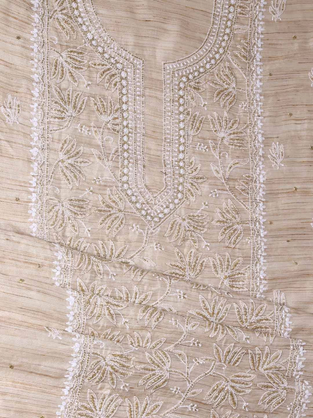Ada Hand Embroidered Fawn Khadi Lucknowi Chikankari Unstitched Kurta Dupatta Set With Cutdana Work 01A362189