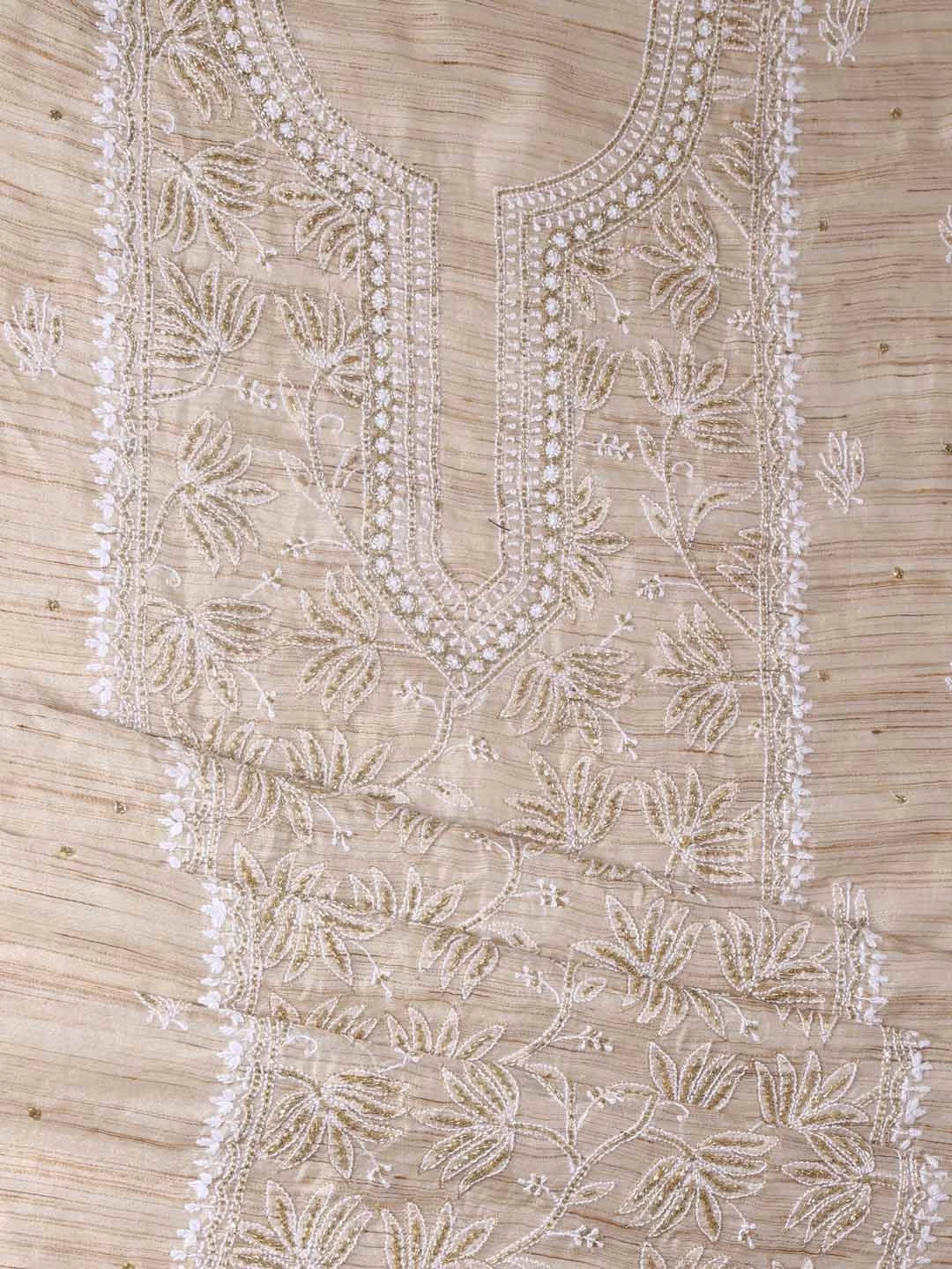 Ada Hand Embroidered Fawn Khadi Lucknowi Chikankari Unstitched Kurta Dupatta Set With Cutdana Work 01A362189