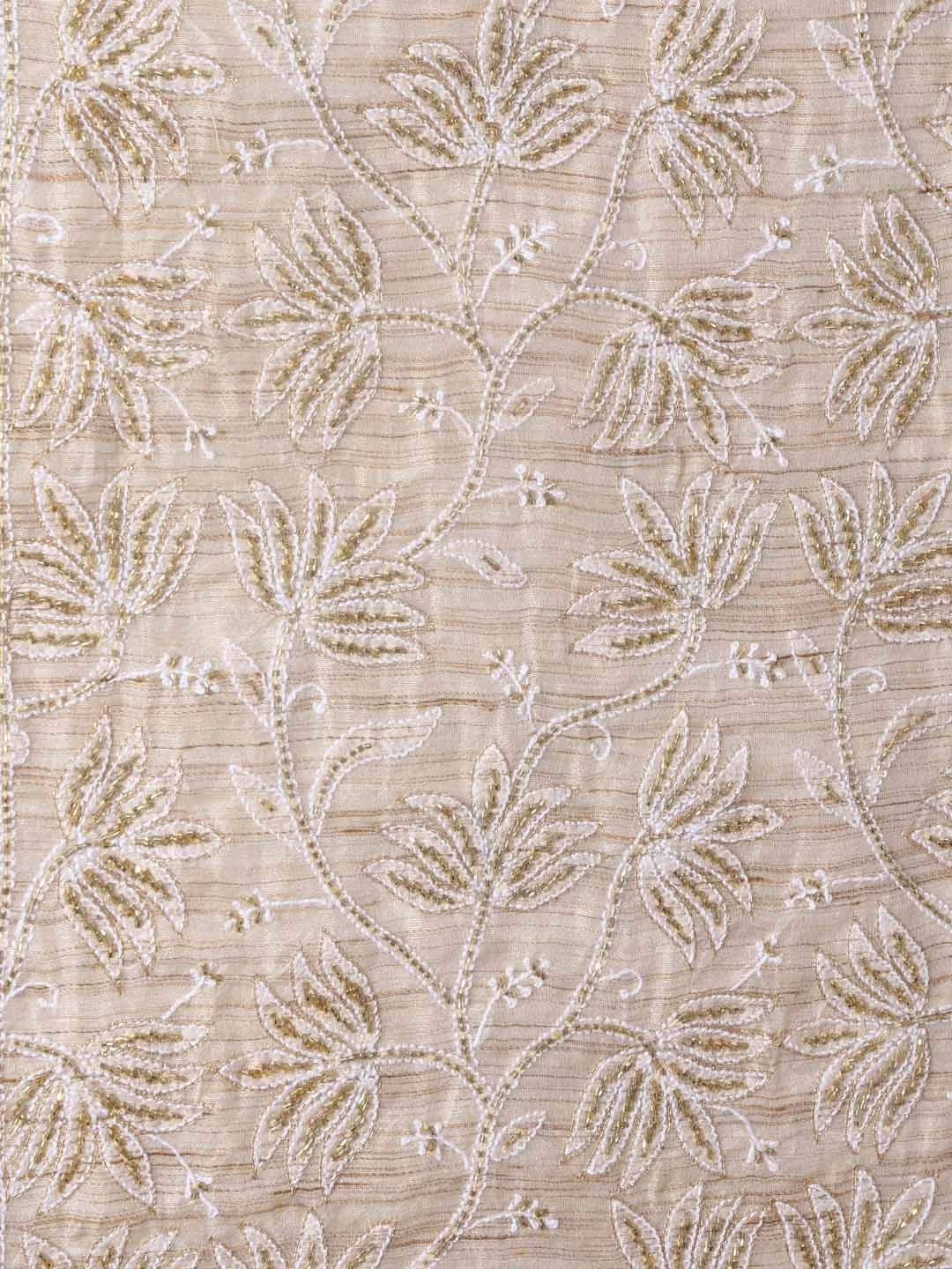 Ada Hand Embroidered Fawn Khadi Lucknowi Chikankari Unstitched Kurta Dupatta Set With Cutdana Work 01A362189