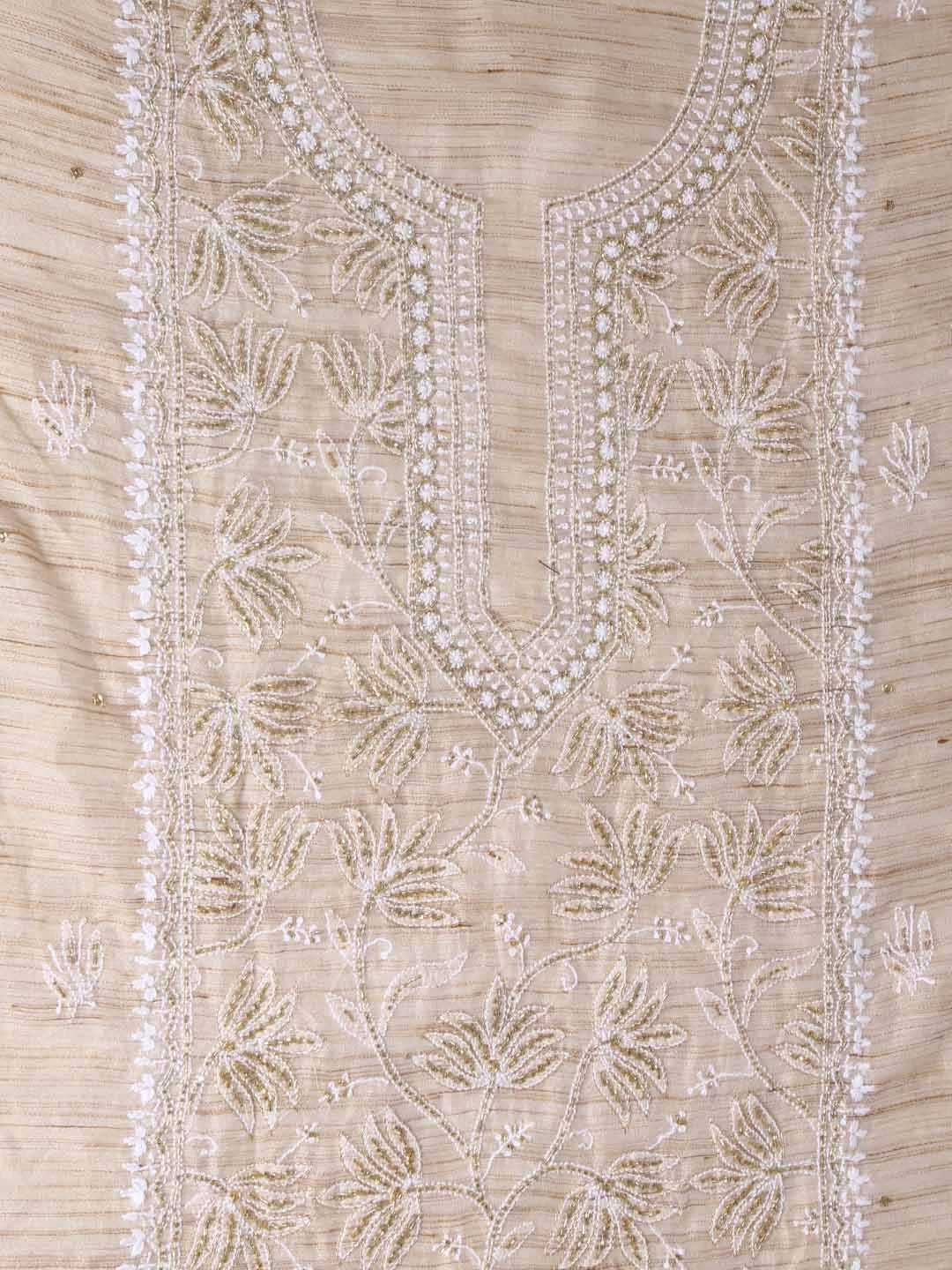 Ada Hand Embroidered Fawn Khadi Lucknowi Chikankari Unstitched Kurta Dupatta Set With Cutdana Work 01A362189