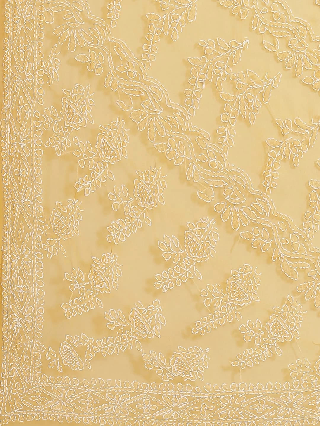 Ada Hand Embroidered Mustard Georgette Lucknow Chikankari Saree With Blouse A483332