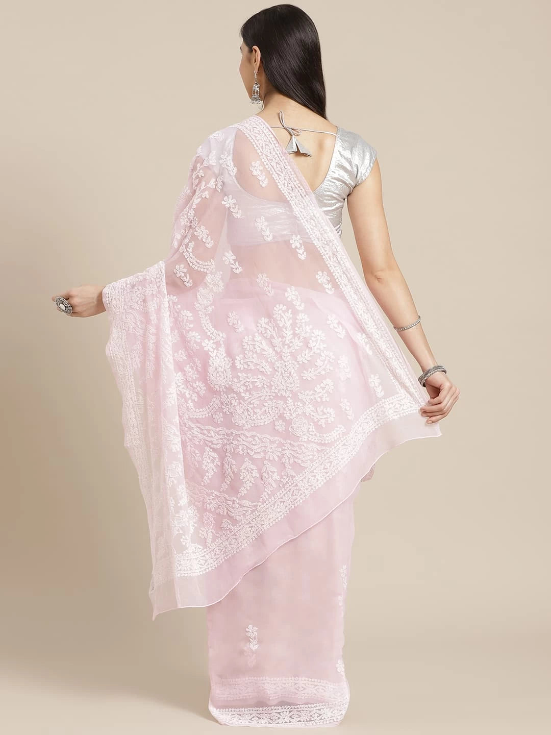 Ada Hand Embroidered Pink Georgette Lucknow Chikankari Saree With Blouse A204502