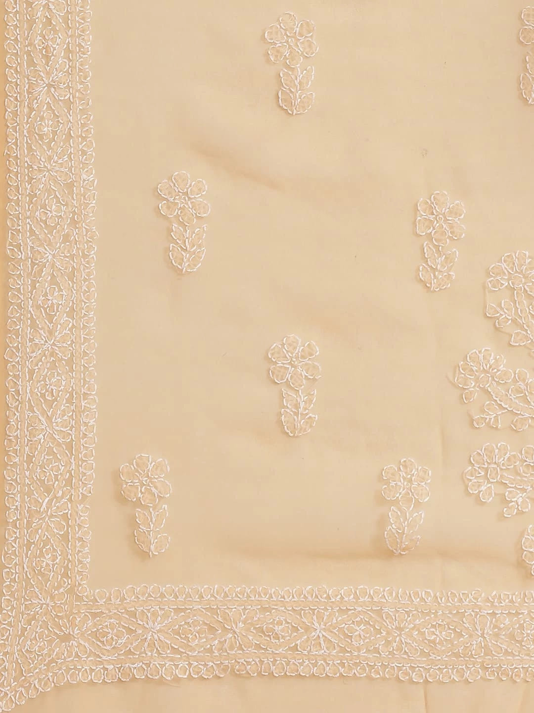 Ada Hand Embroidered Peach Georgette Lucknow Chikankari Saree With Blouse A130213