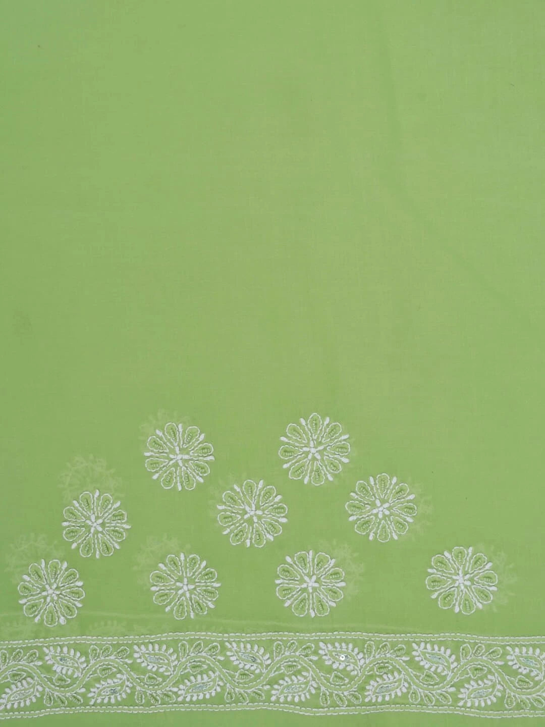 Ada Hand Embroidered Green Cotton Lucknowi Chikankari Saree/Blouse With Pearl Work 01A127181